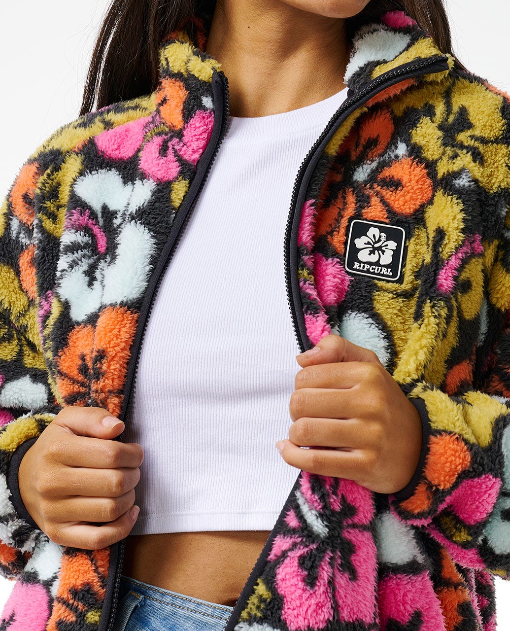 Hibiscus Heat Polar Fleece Zip Through