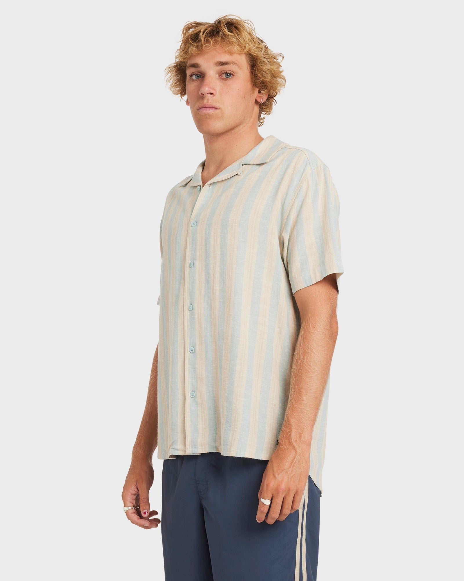 Mens Beat Stripe Dress Shirt Chambray - Image 3