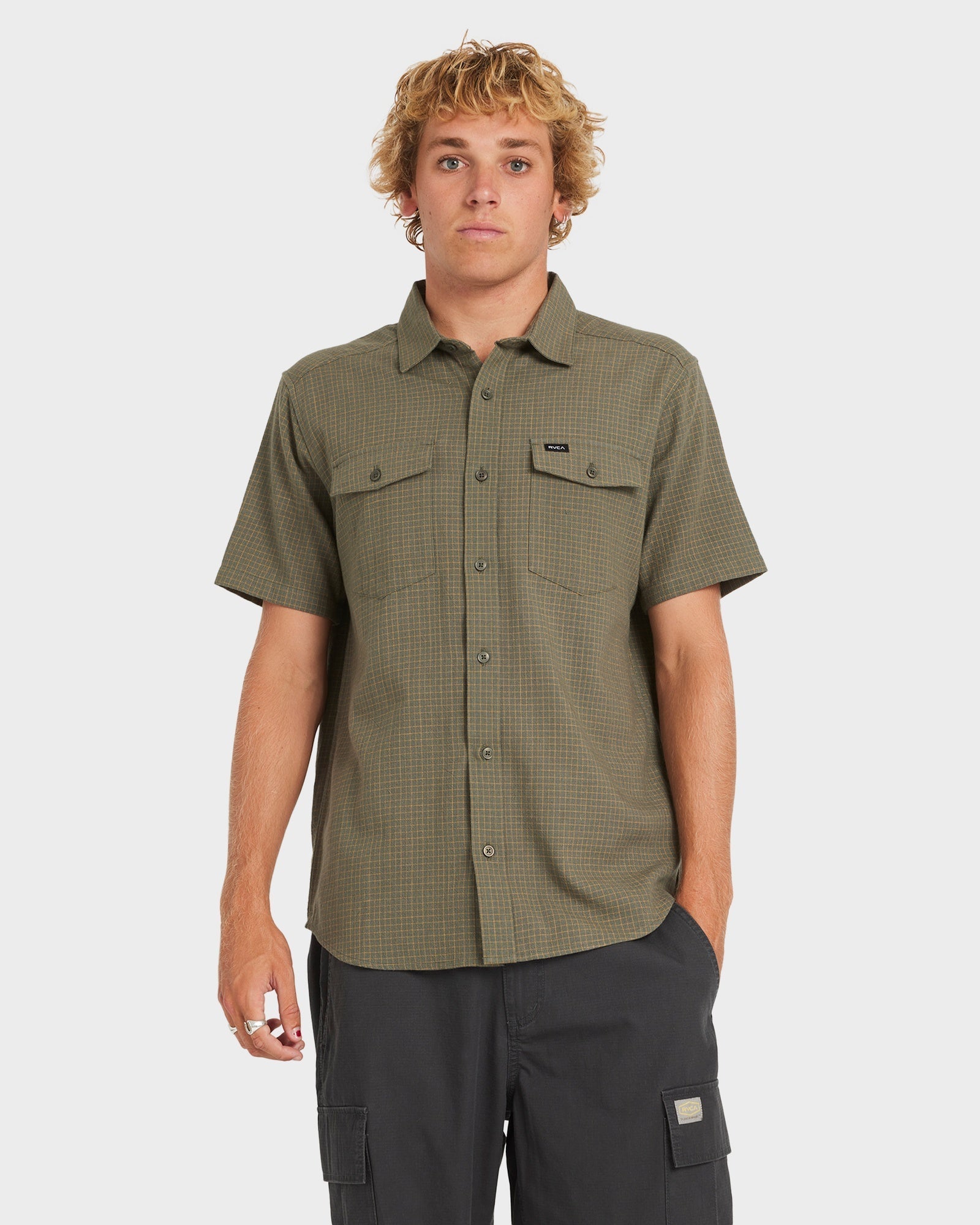 Mens Costa Plaid Dress Shirt Sage Leaf - Image 1