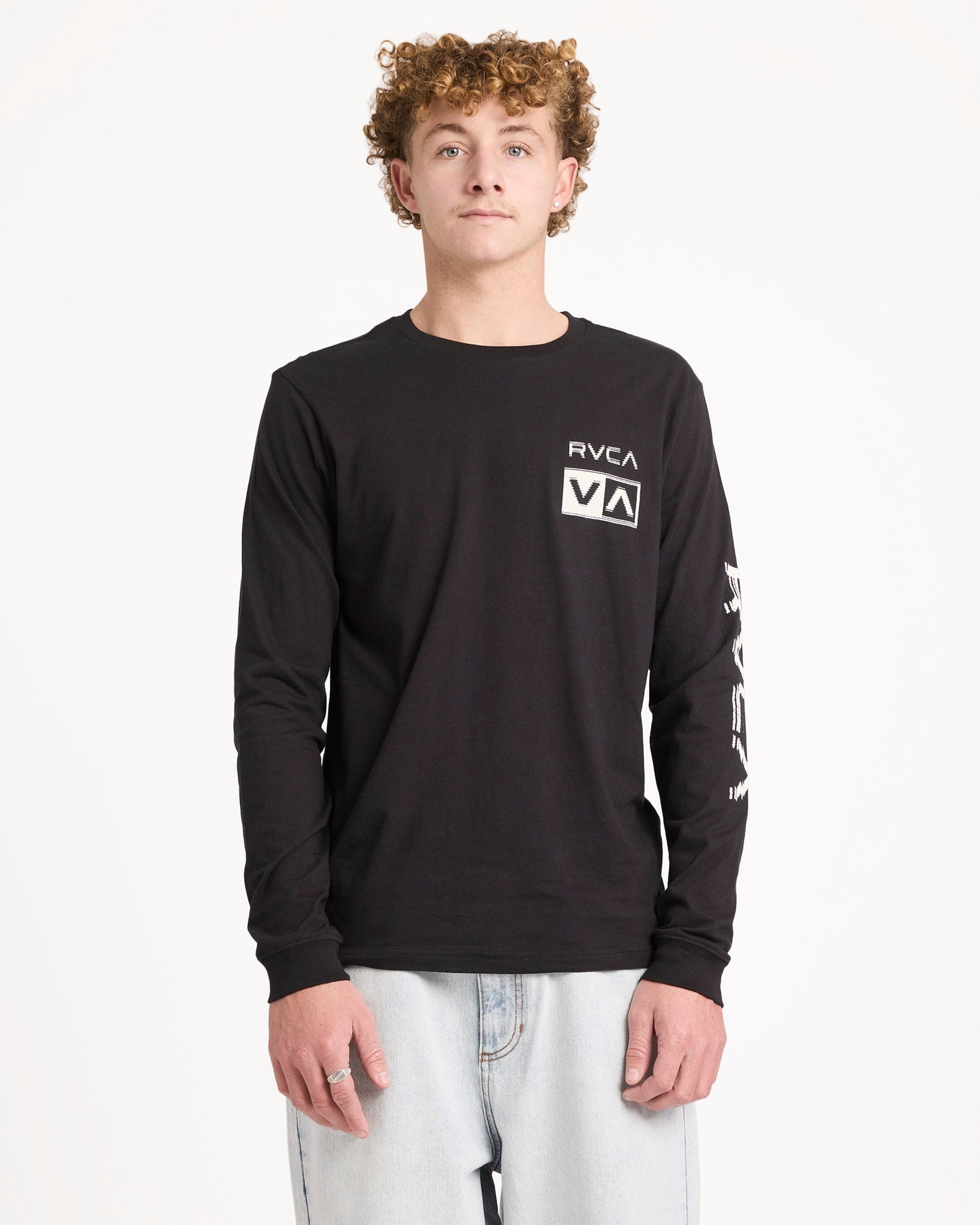 Mens Big RVCA Glitch Long Sleeve T Shirt Black - Image 1