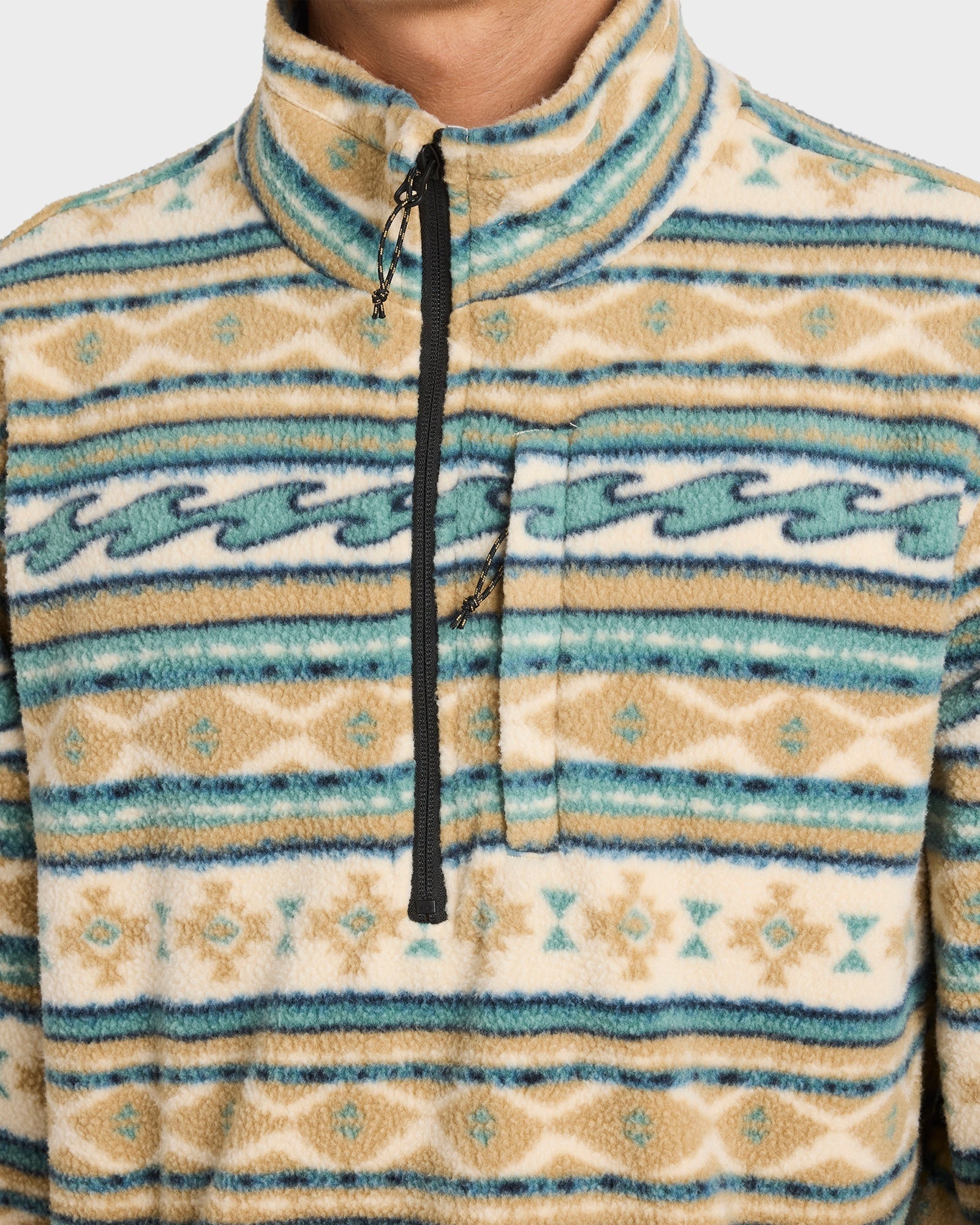 Mens Boundary Mock Neck Half Zip Hooded Jumper Desert - Image 5