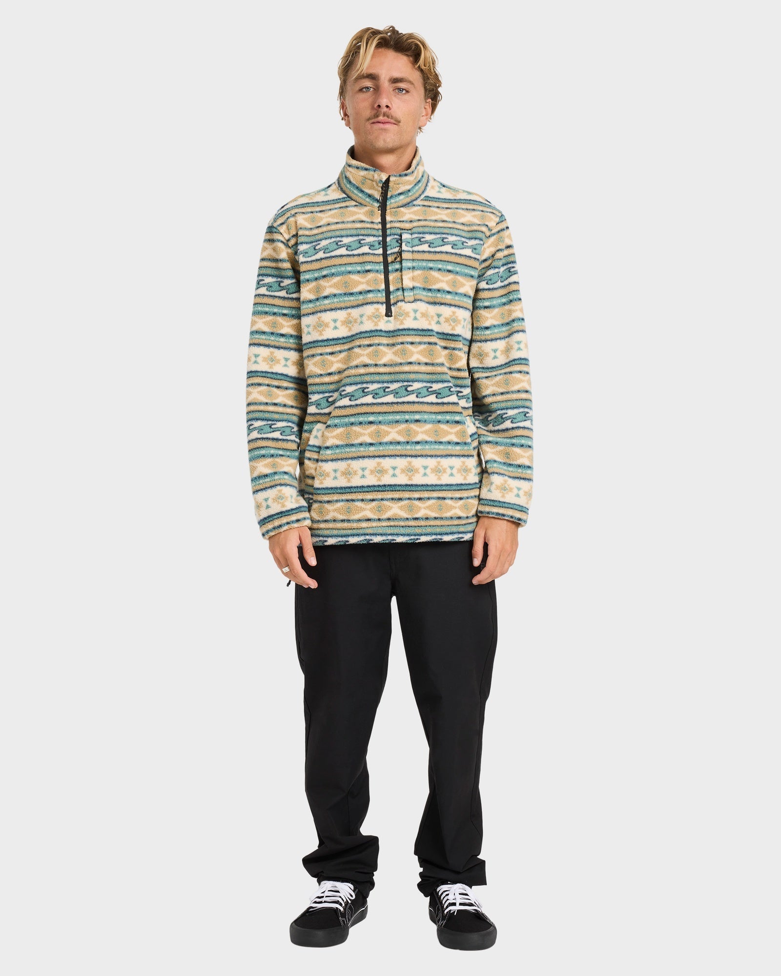 Mens Boundary Mock Neck Half Zip Hooded Jumper Desert - Image 6