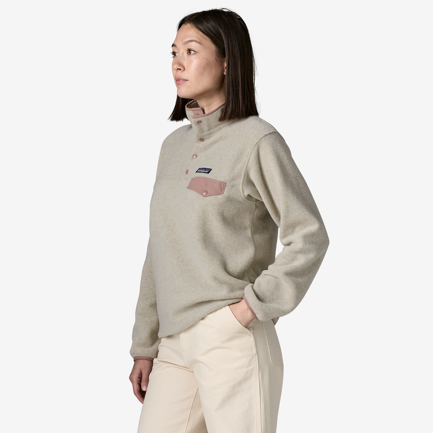 Women's Lightweight Synchilla Snap-T Fleece Pullover Oatmeal Heather w/Moonrise Taupe - Image 4