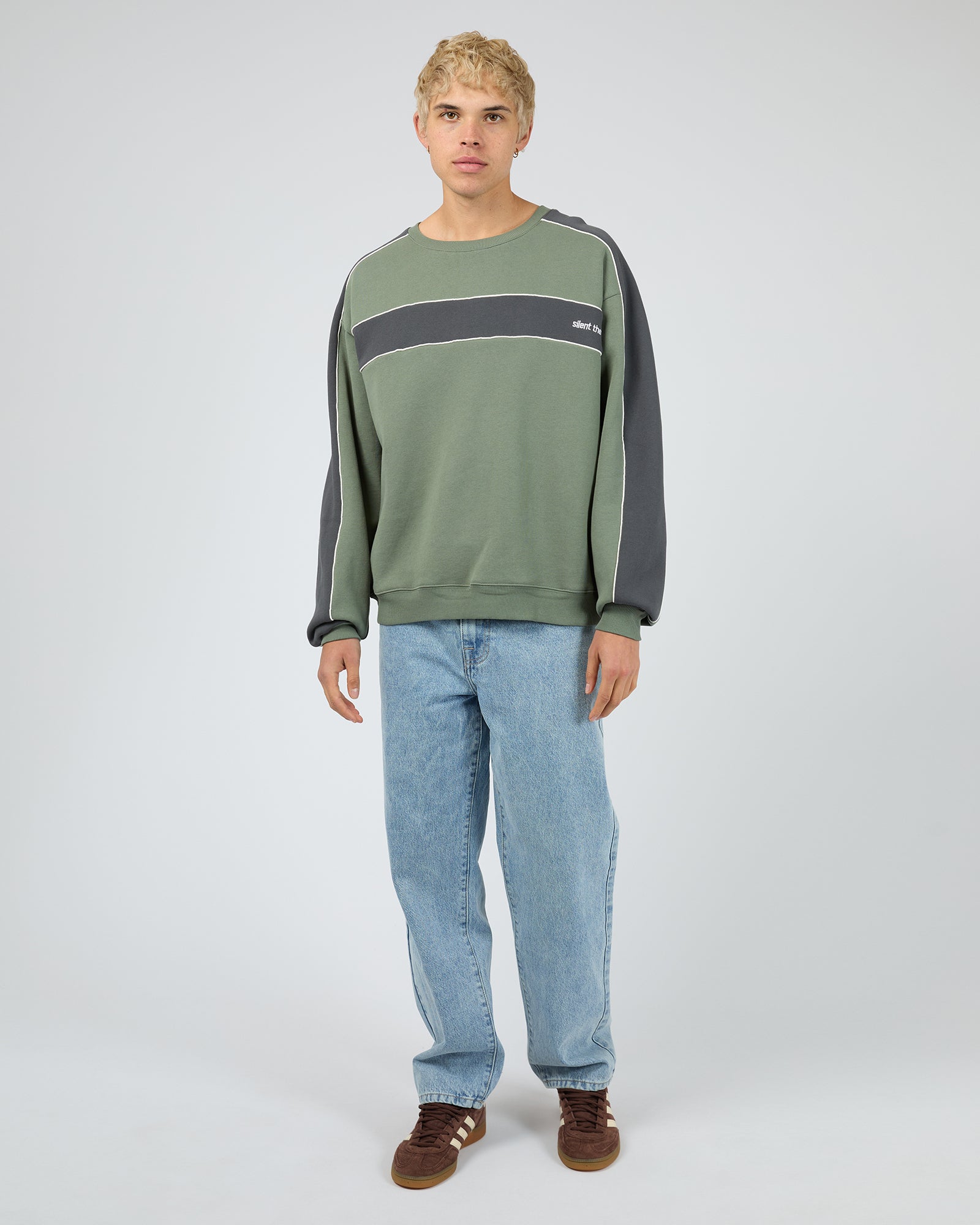 Mens Cutback Panelled Sweater Eucalyptus - Image 3