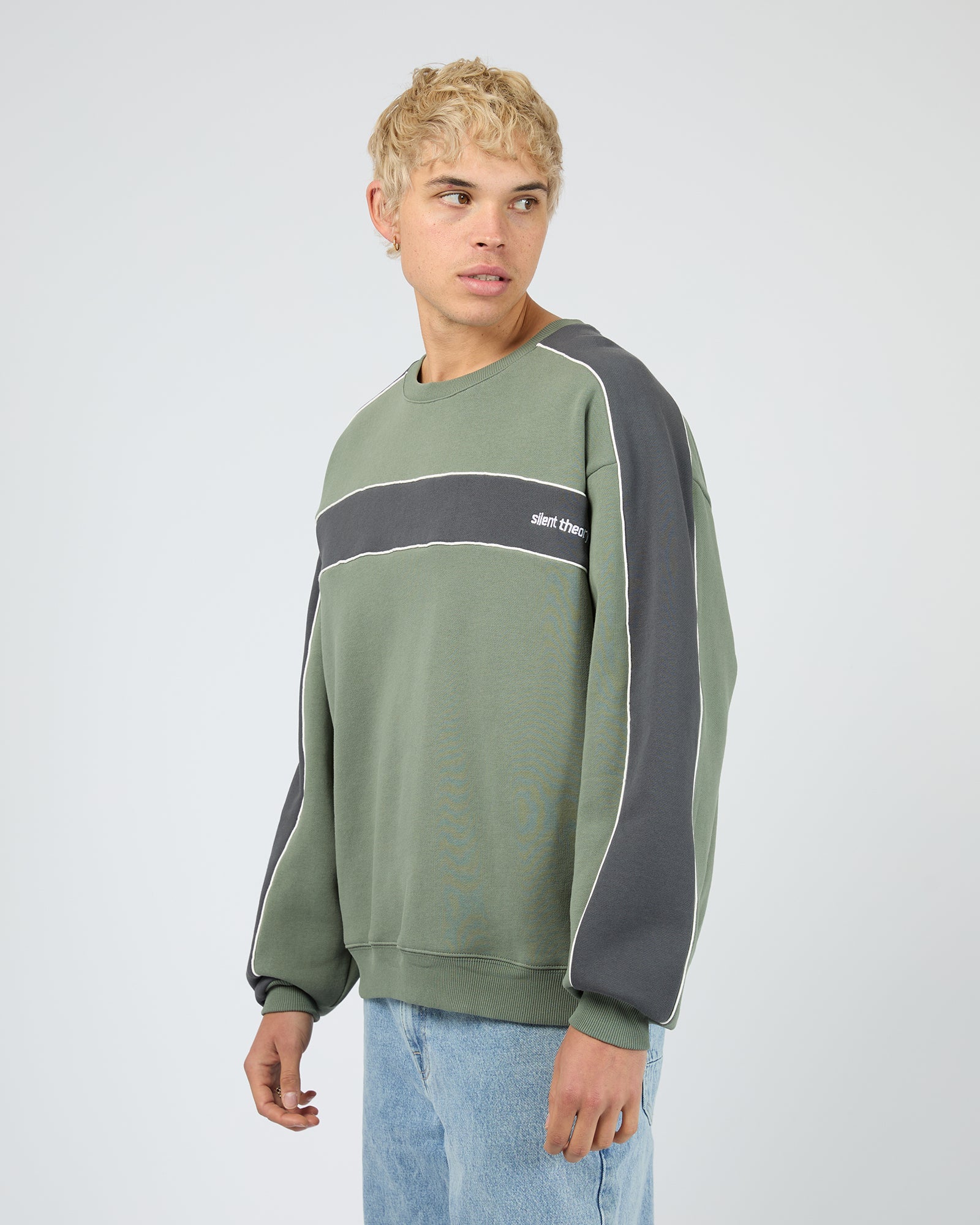 Mens Cutback Panelled Sweater Eucalyptus - Image 5