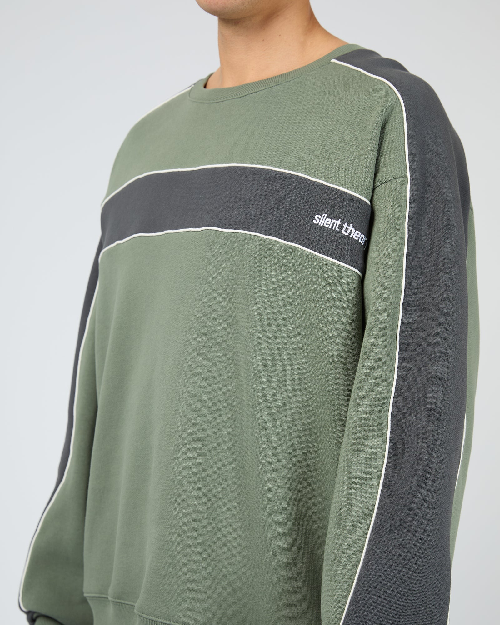 Mens Cutback Panelled Sweater Eucalyptus - Image 6