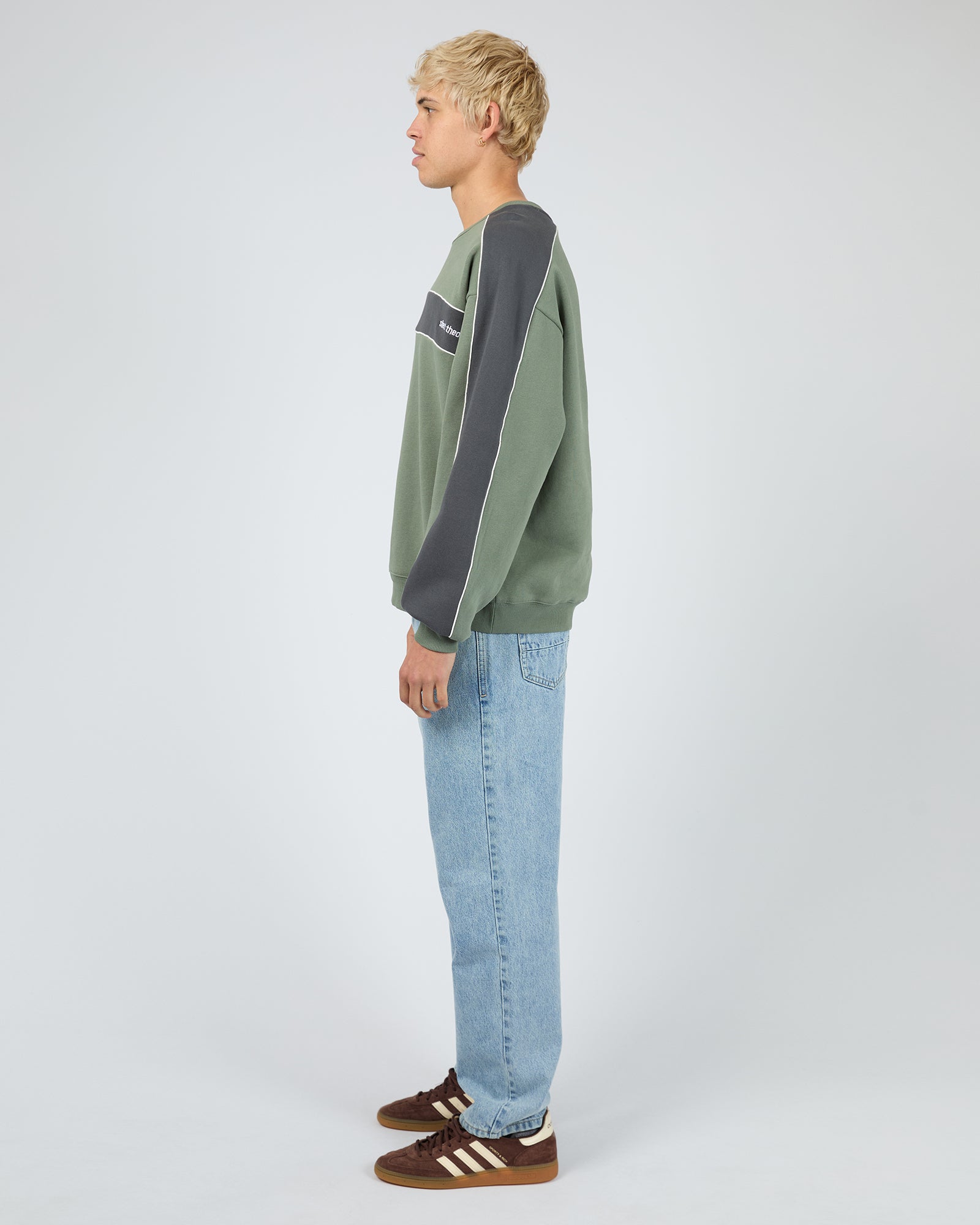 Mens Cutback Panelled Sweater Eucalyptus - Image 7