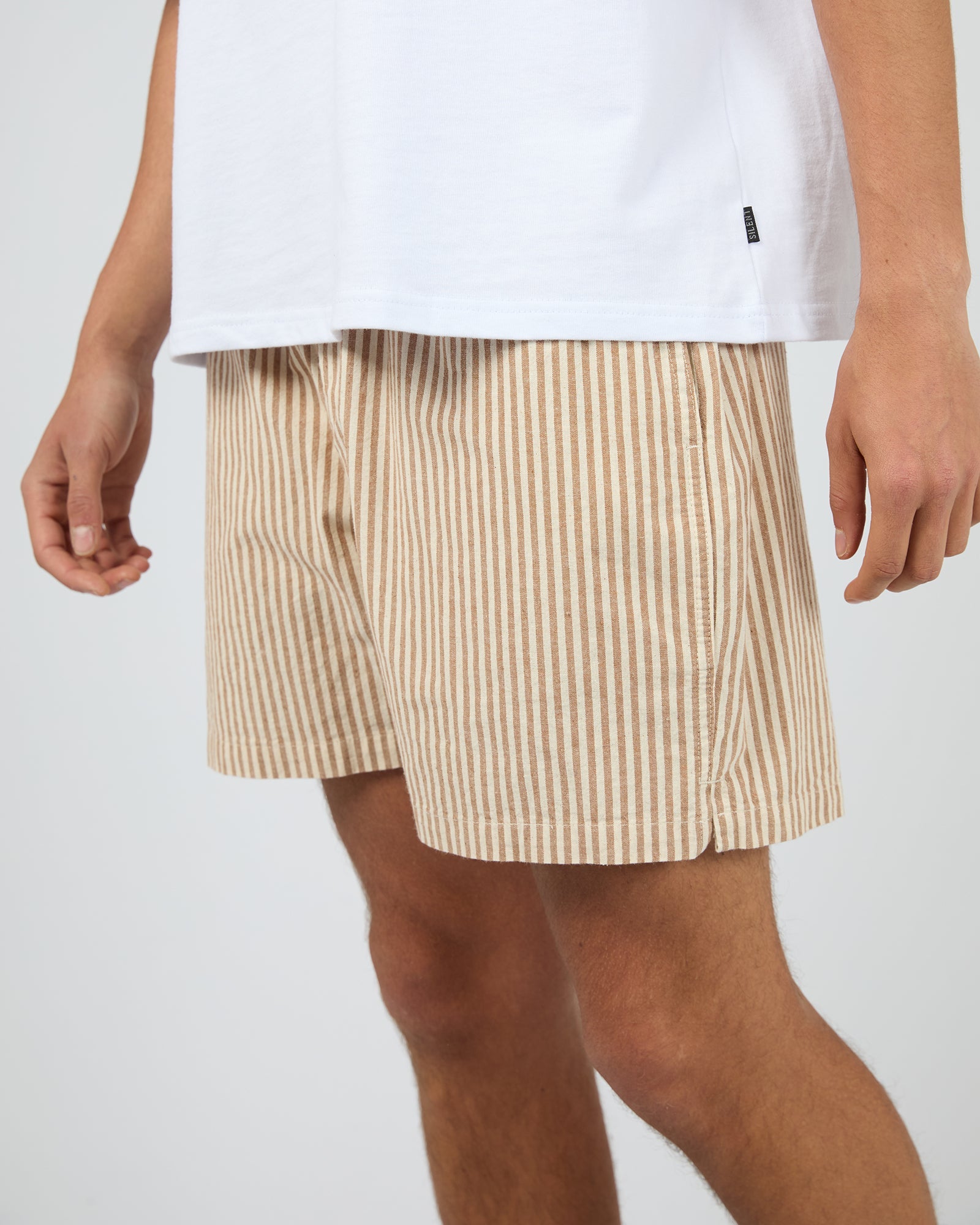 Mens Stripe Linen Walk Short Tan - Image 4