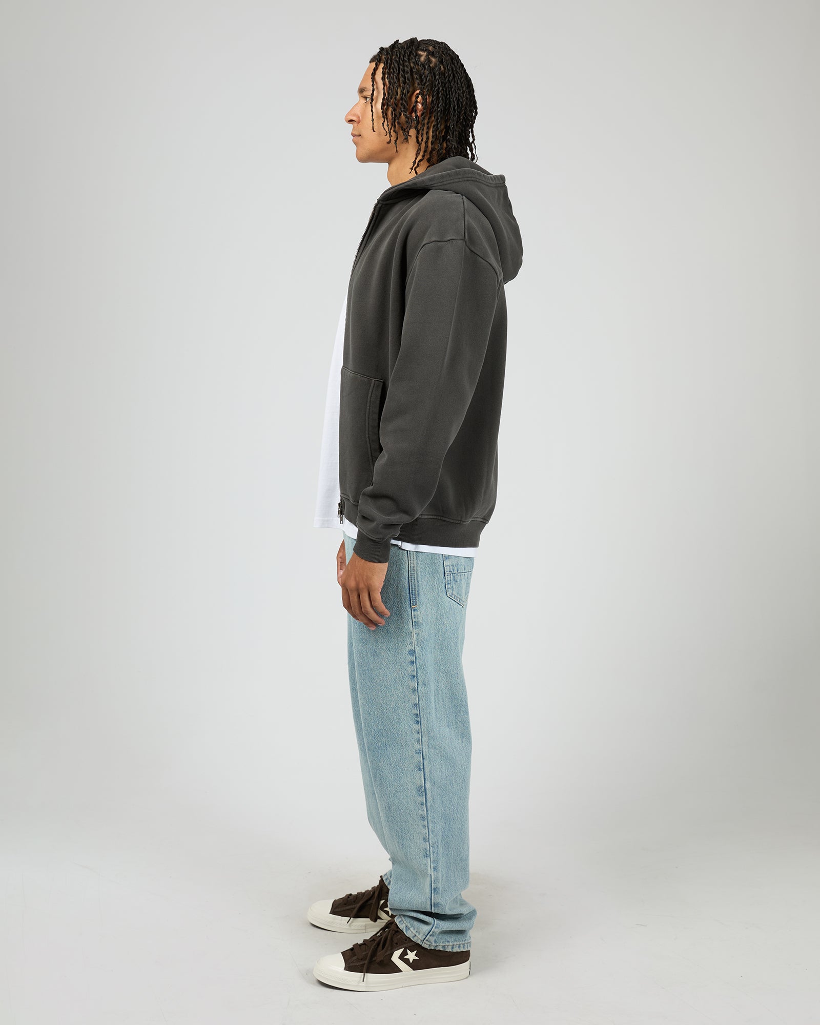 Mens Box Zip Hoodie Coal - Image 6