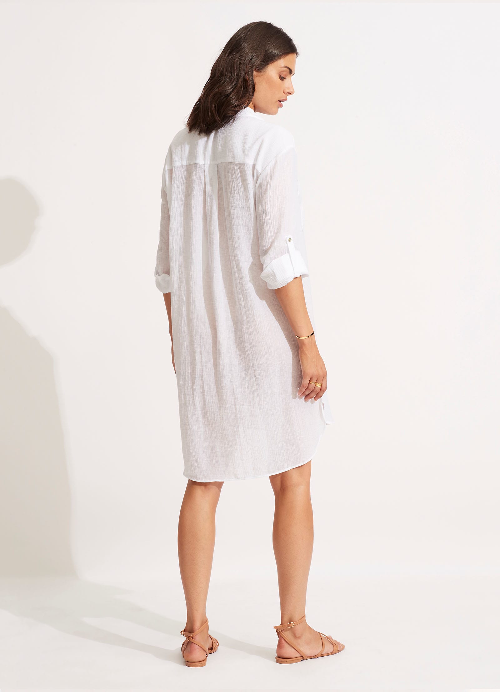 Womens Crinkle Twill Beach Dress Shirt White - Image 4