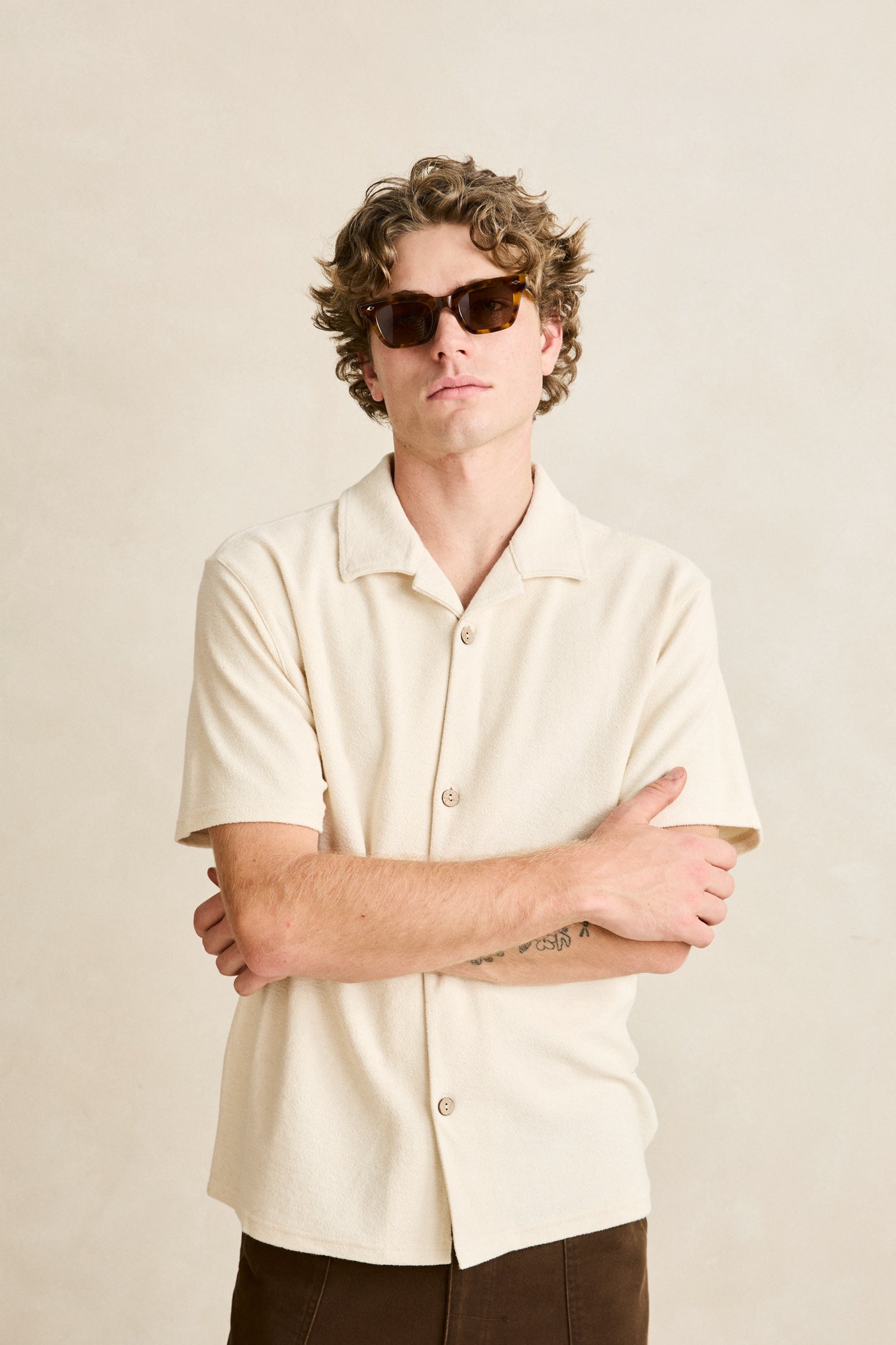 Mens Reverse Terry Dress Shirt Natural - Image 1