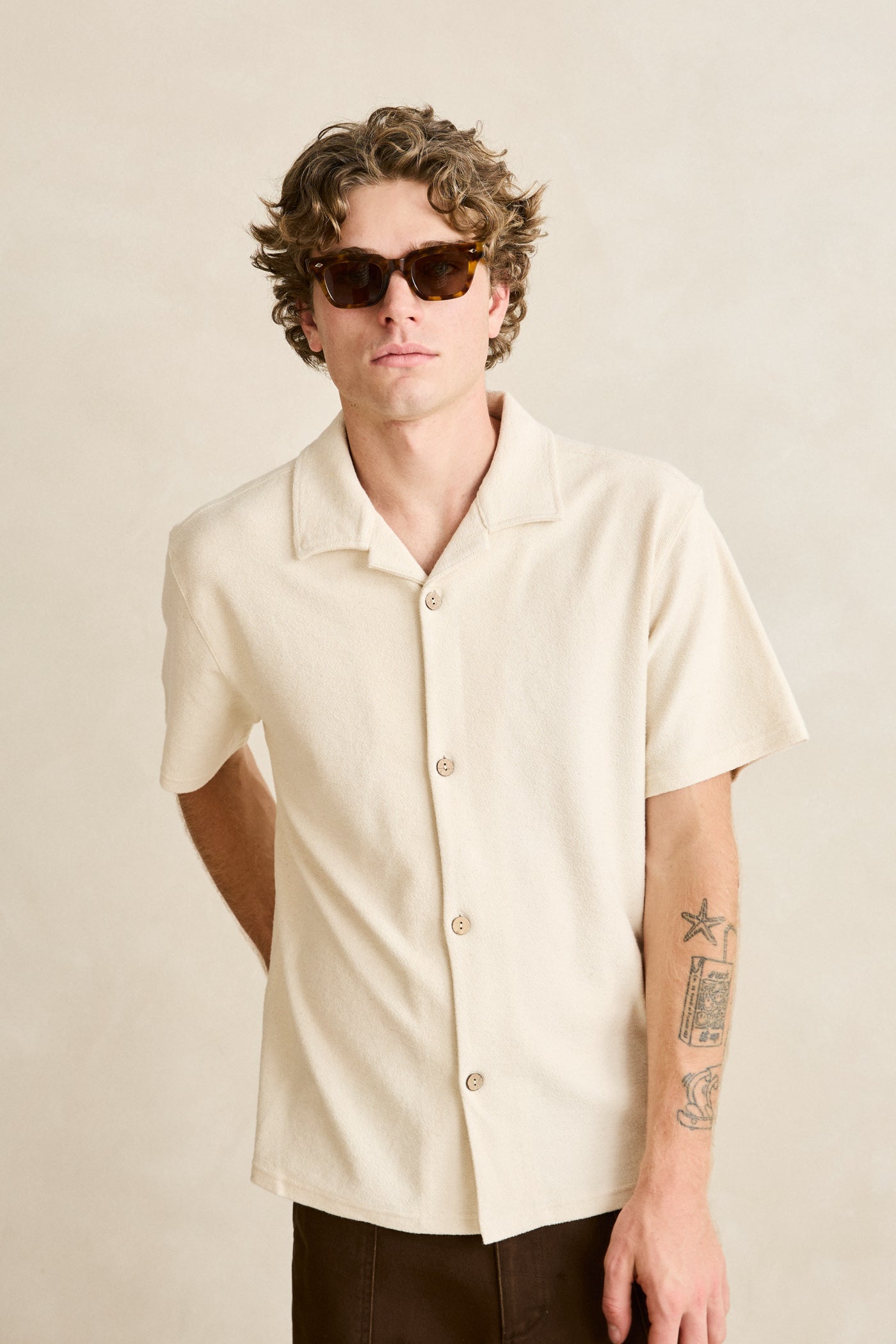 Mens Reverse Terry Dress Shirt Natural - Image 2