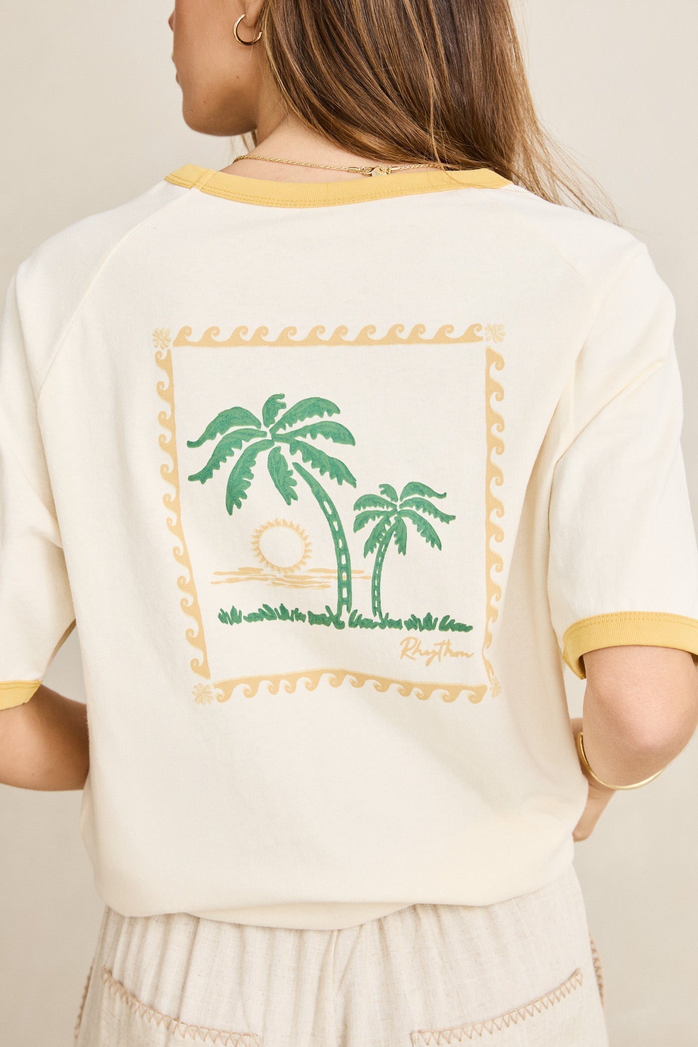 Sunset Palm Ringer Tee Cornsilk Cornsilk - Image 9