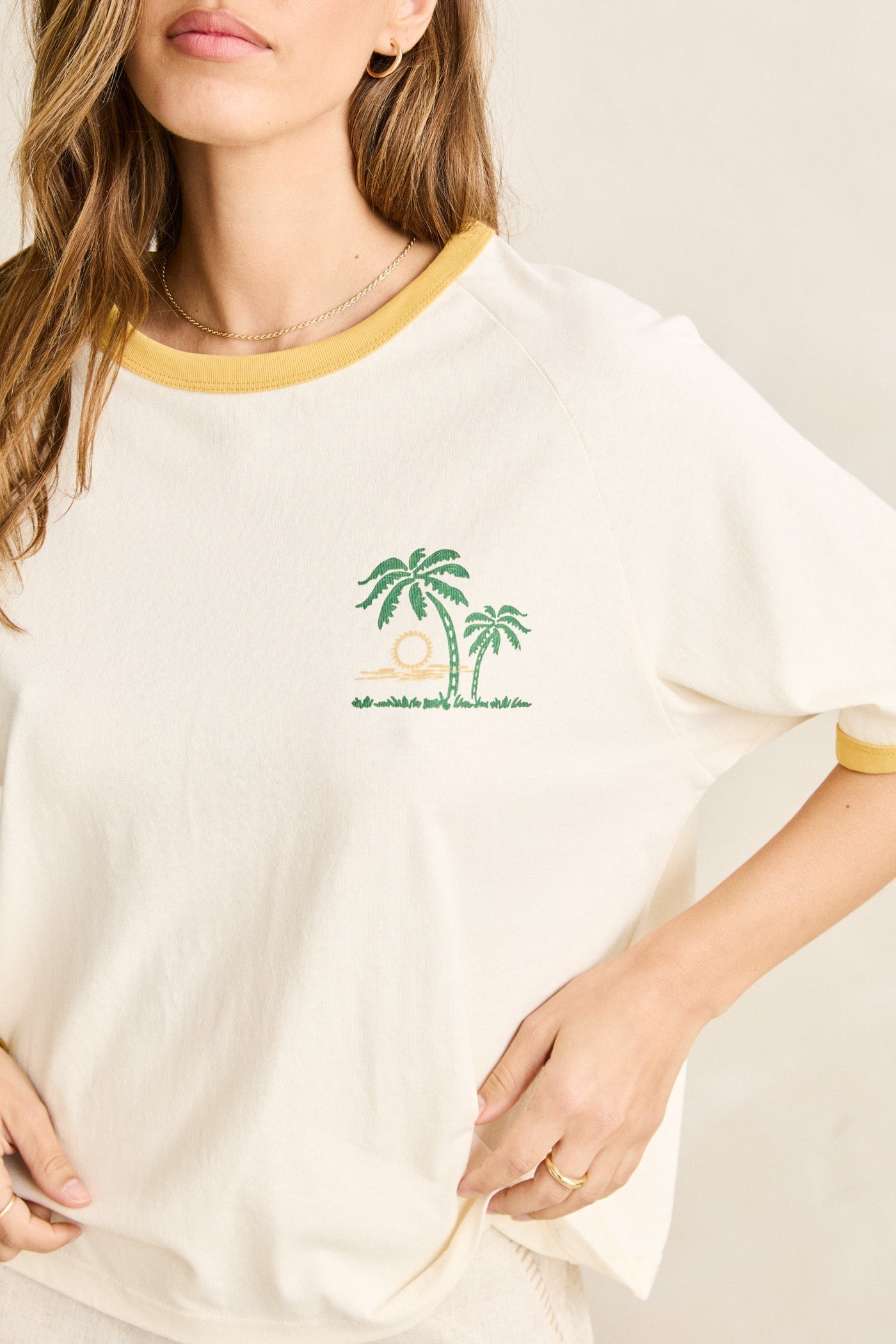 Sunset Palm Ringer Tee Cornsilk Cornsilk - Image 3