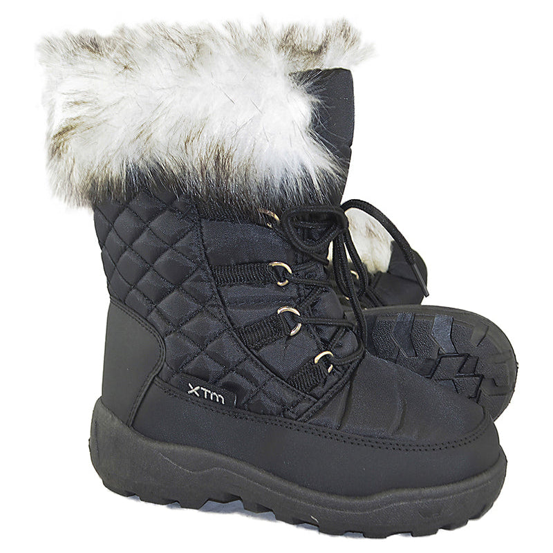 Inessa Girls' Fur Trim Winter Snow Boot Black
