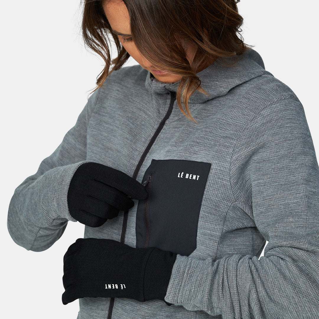 Heavyweight Grid Fleece Merino Glove Liner Black - Image 2