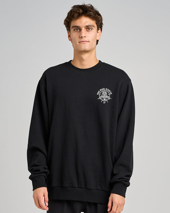 Mens Chain Crew Sweater Washed Black - Image 3