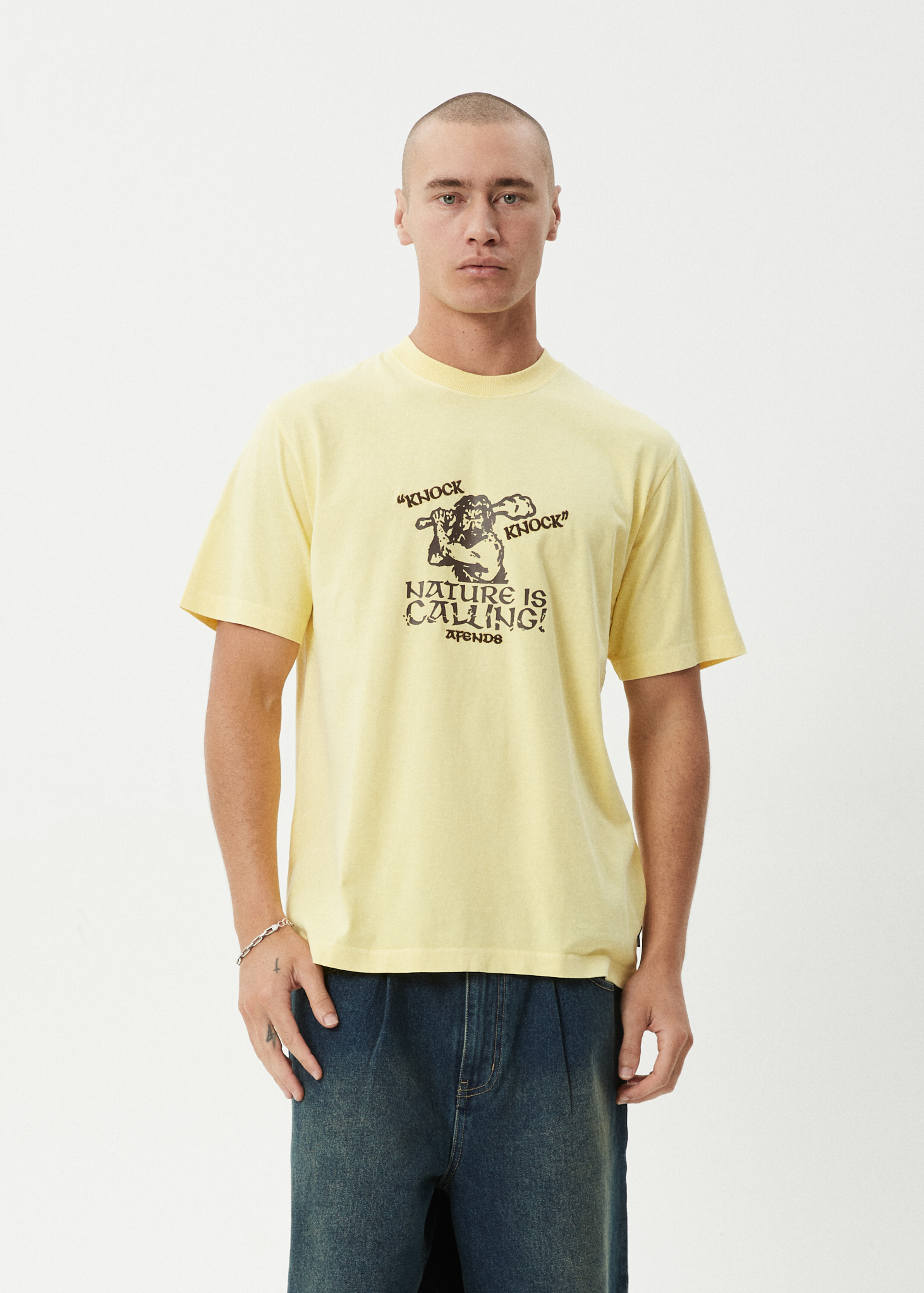 Mens Knock Knock T Shirt Washed Lemon - Image 3