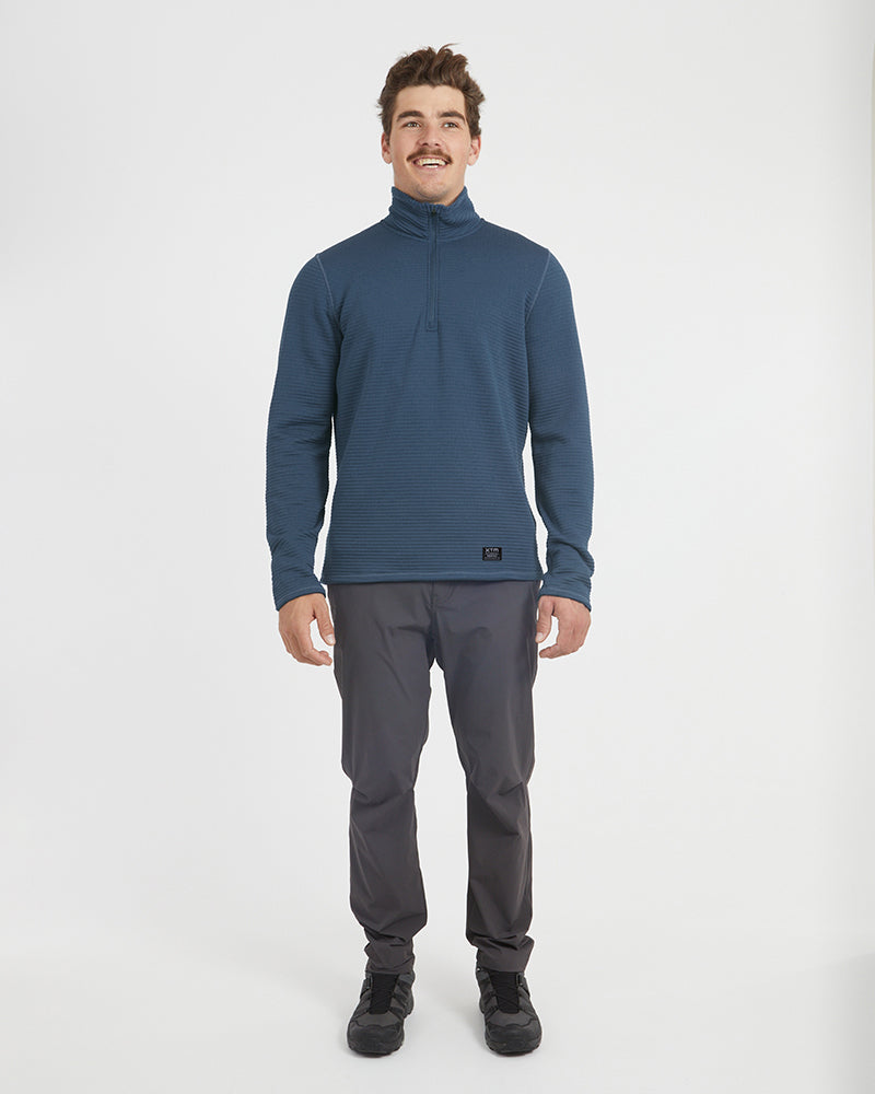 Mens Merino AEROGRID Fleece Hiking Pullover Slate Blue