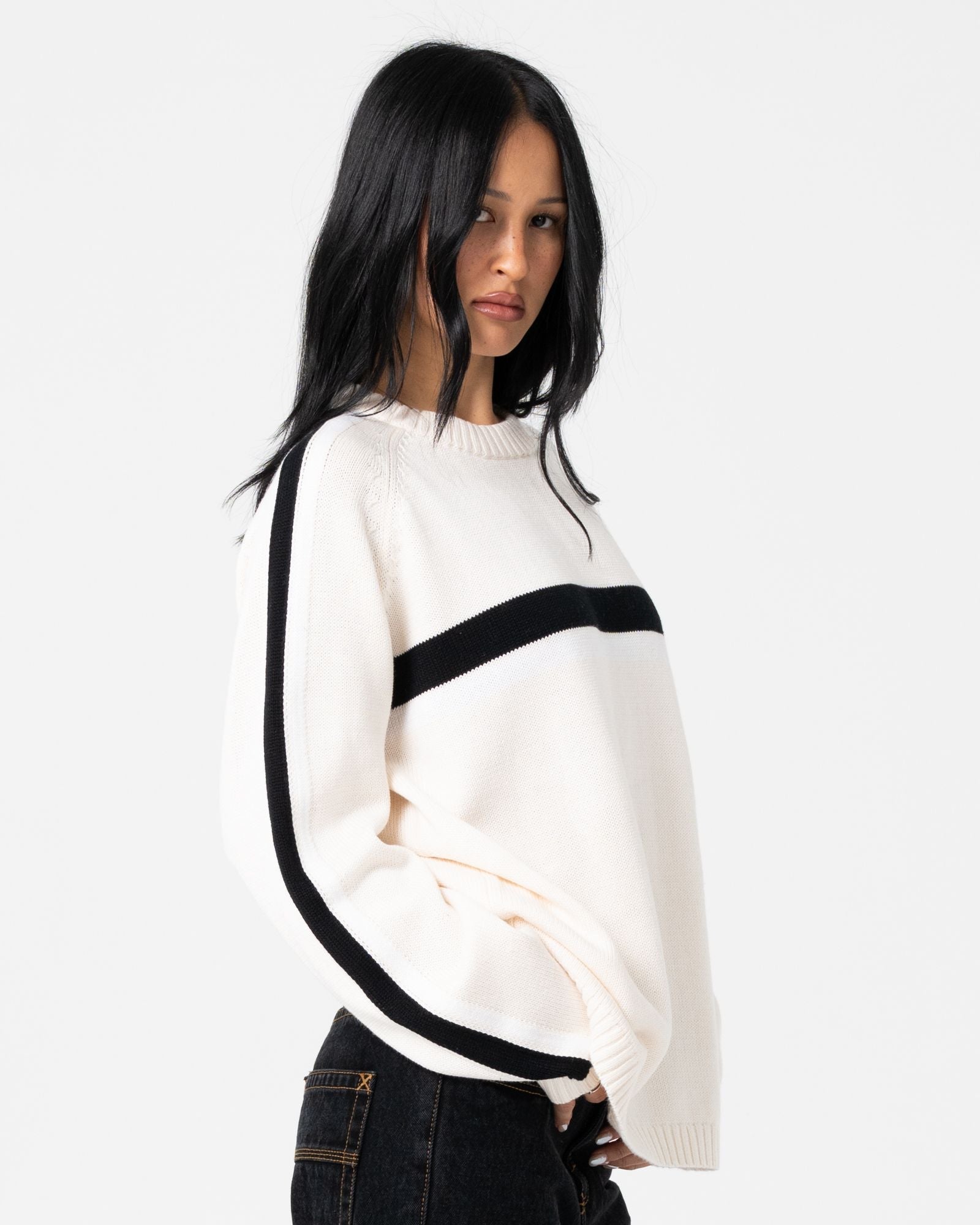 Womens White Lines Knitwear Cream / Black - Image 6