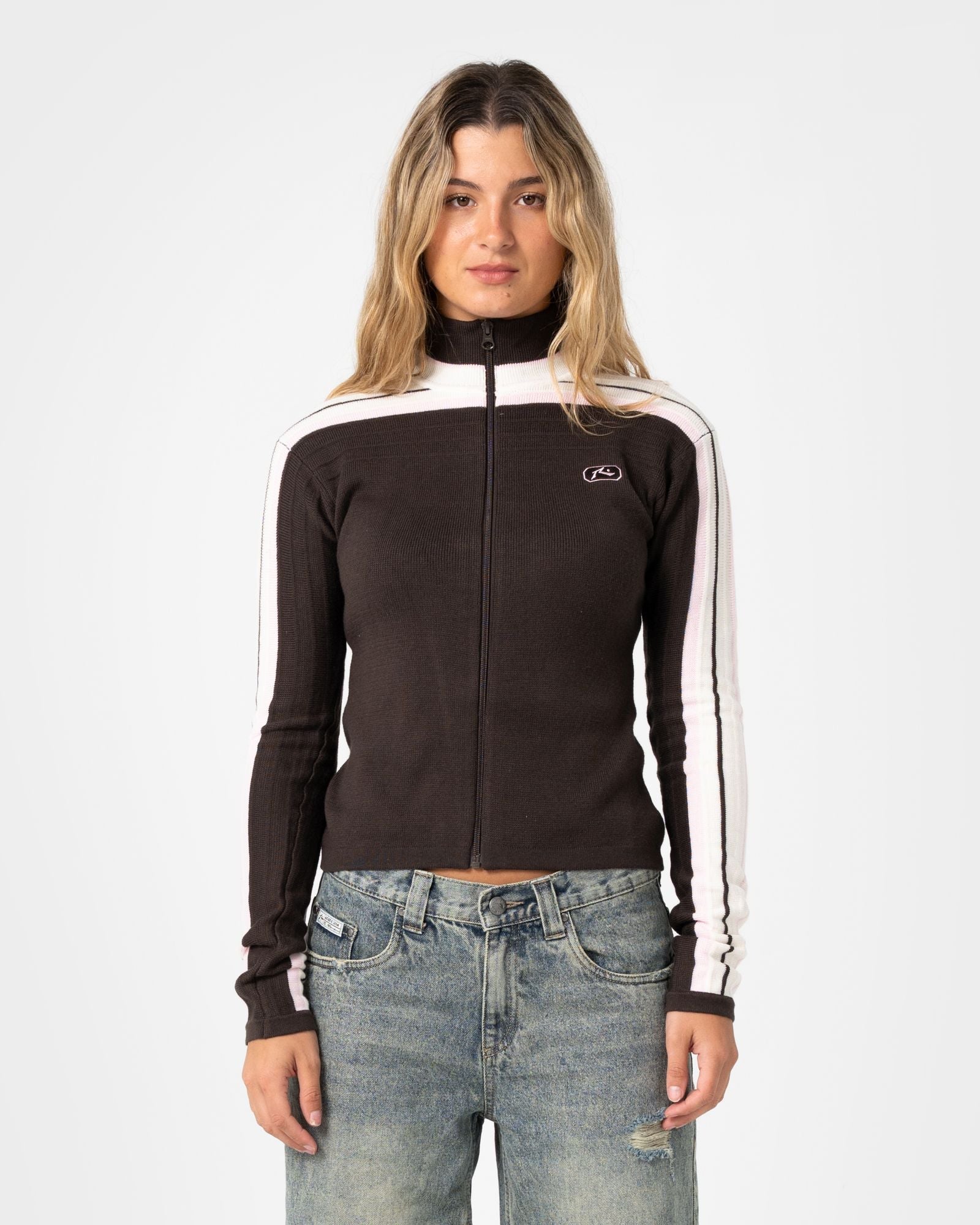 Womens Daddy GB Fitted Zip Through Knitwear Java - Image 2