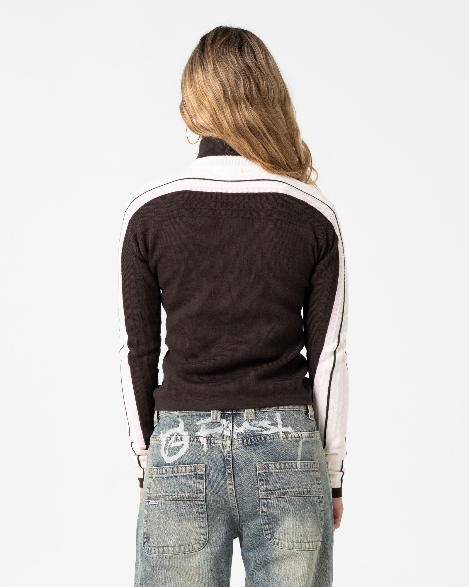 Womens Daddy GB Fitted Zip Through Knitwear Java - Image 4