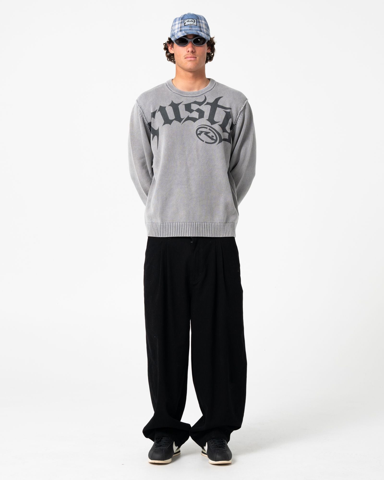 Mens Saxon Graphic Sweater Steel Blue - Image 7