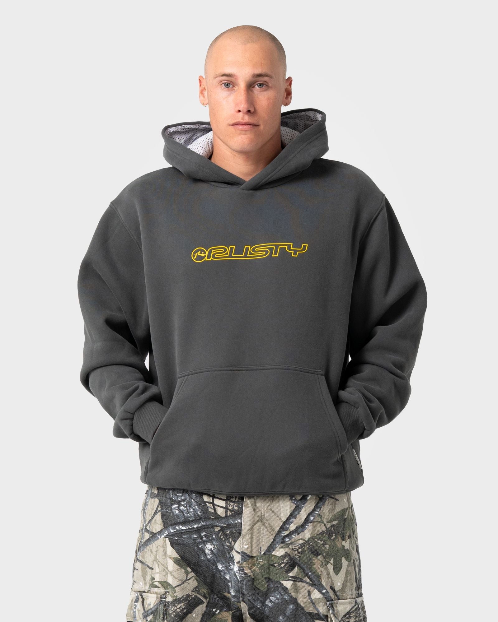 Mens Outliner Fleece Hooded Jumper Carbon - Image 2
