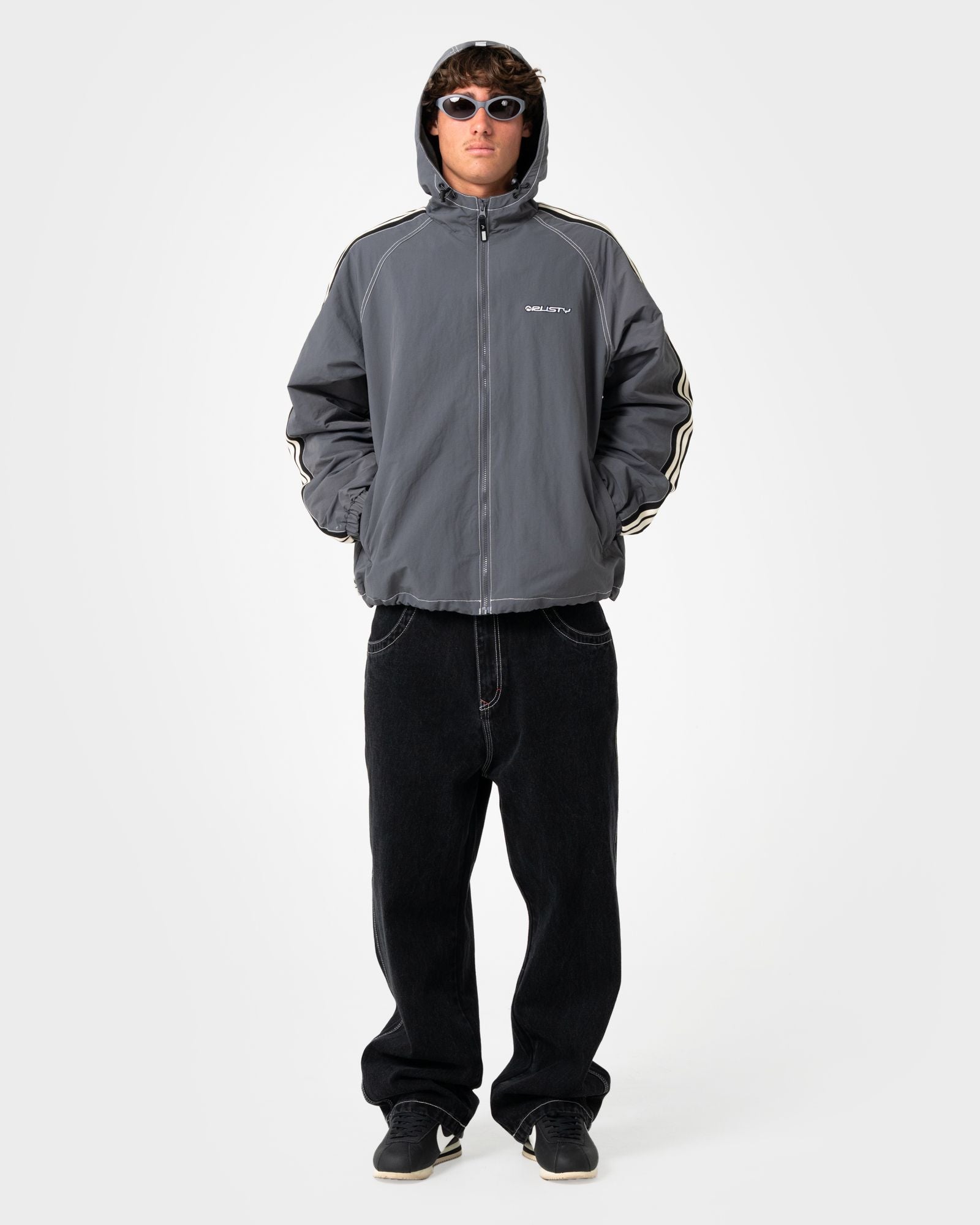 Mens Lock Out Hooded Jumper Steel Blue - Image 1