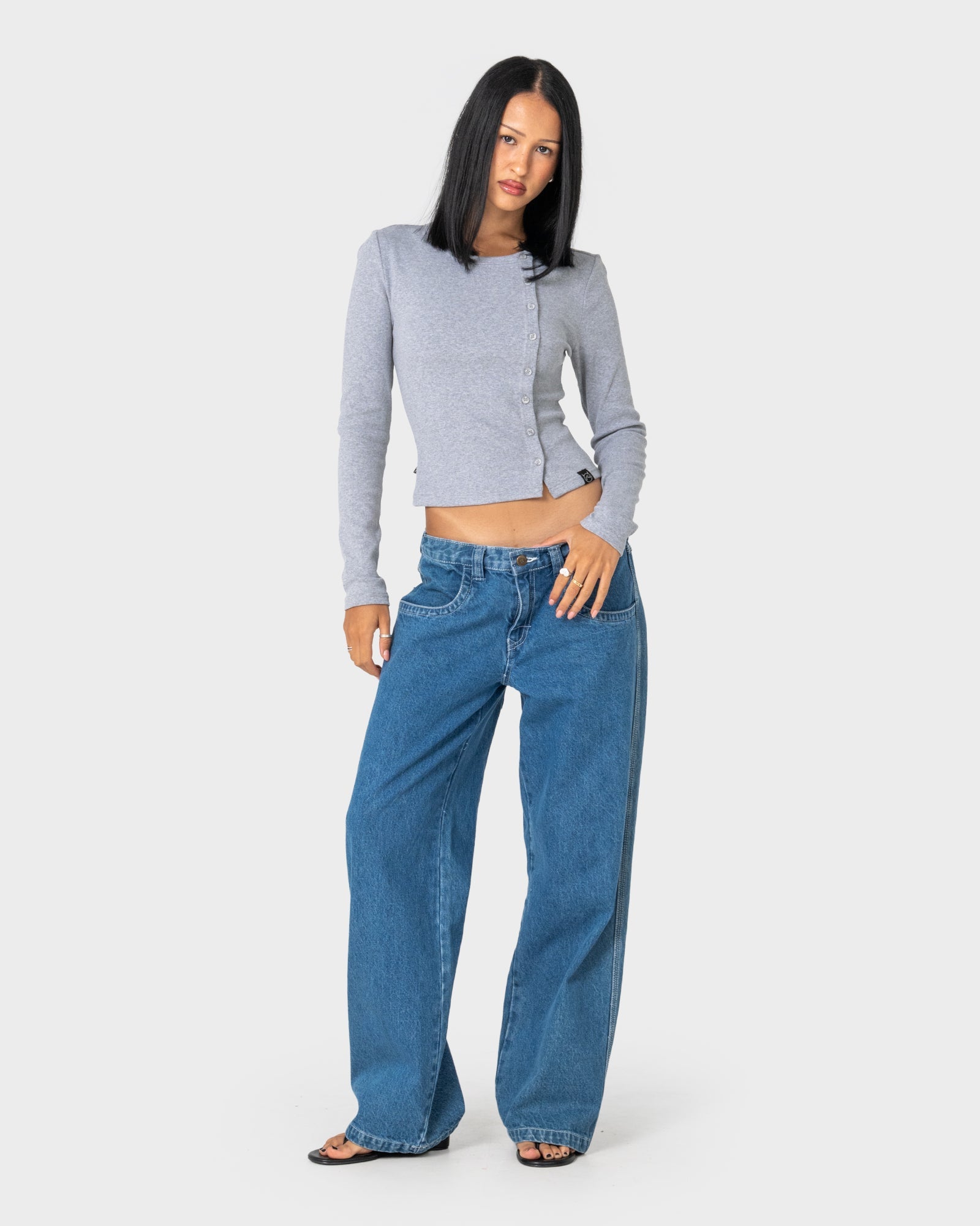 Womens Flip Mommy Tapeless Baggy Denim Authentic Blue - Image 1