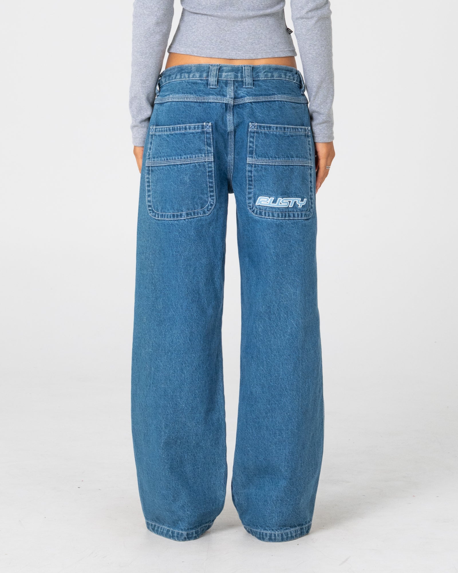 Womens Flip Mommy Tapeless Baggy Denim Authentic Blue - Image 4