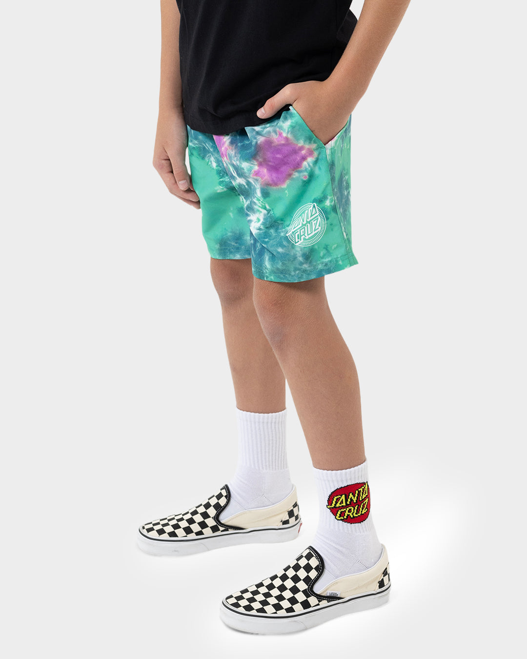 Kids Industrial Dot Mono Board Short Light Green Tie Dye - Image 9