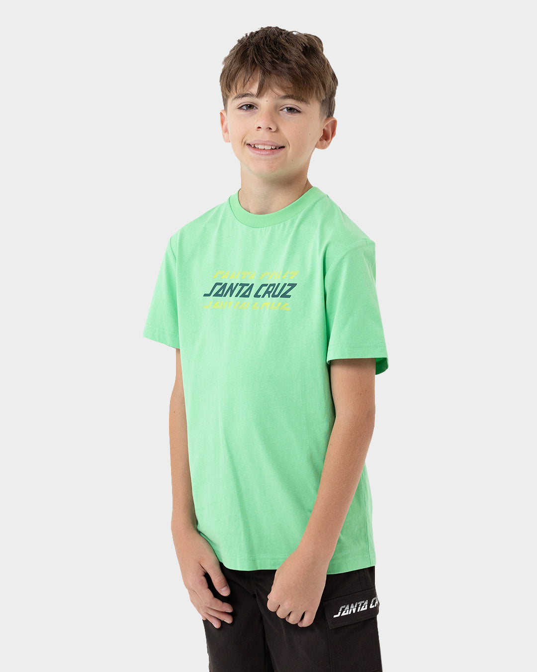 Kids Multi Split Strip T Shirt Light Green - Image 4