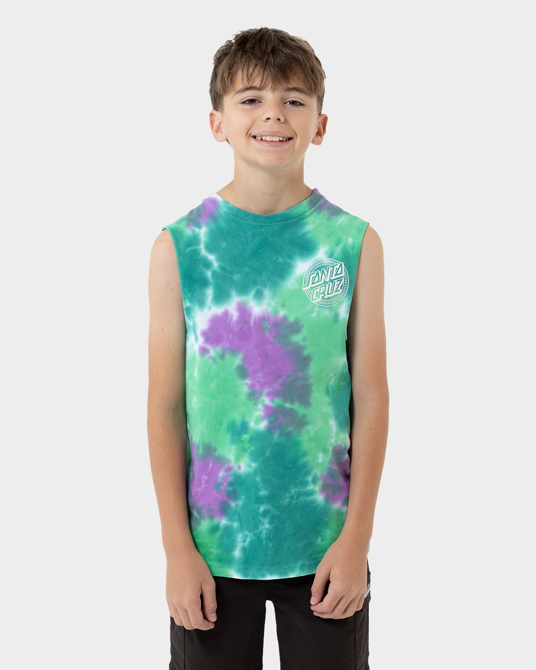 Kids Industrial Dot Mono Singlet Light Green Tie Dye - Image 3