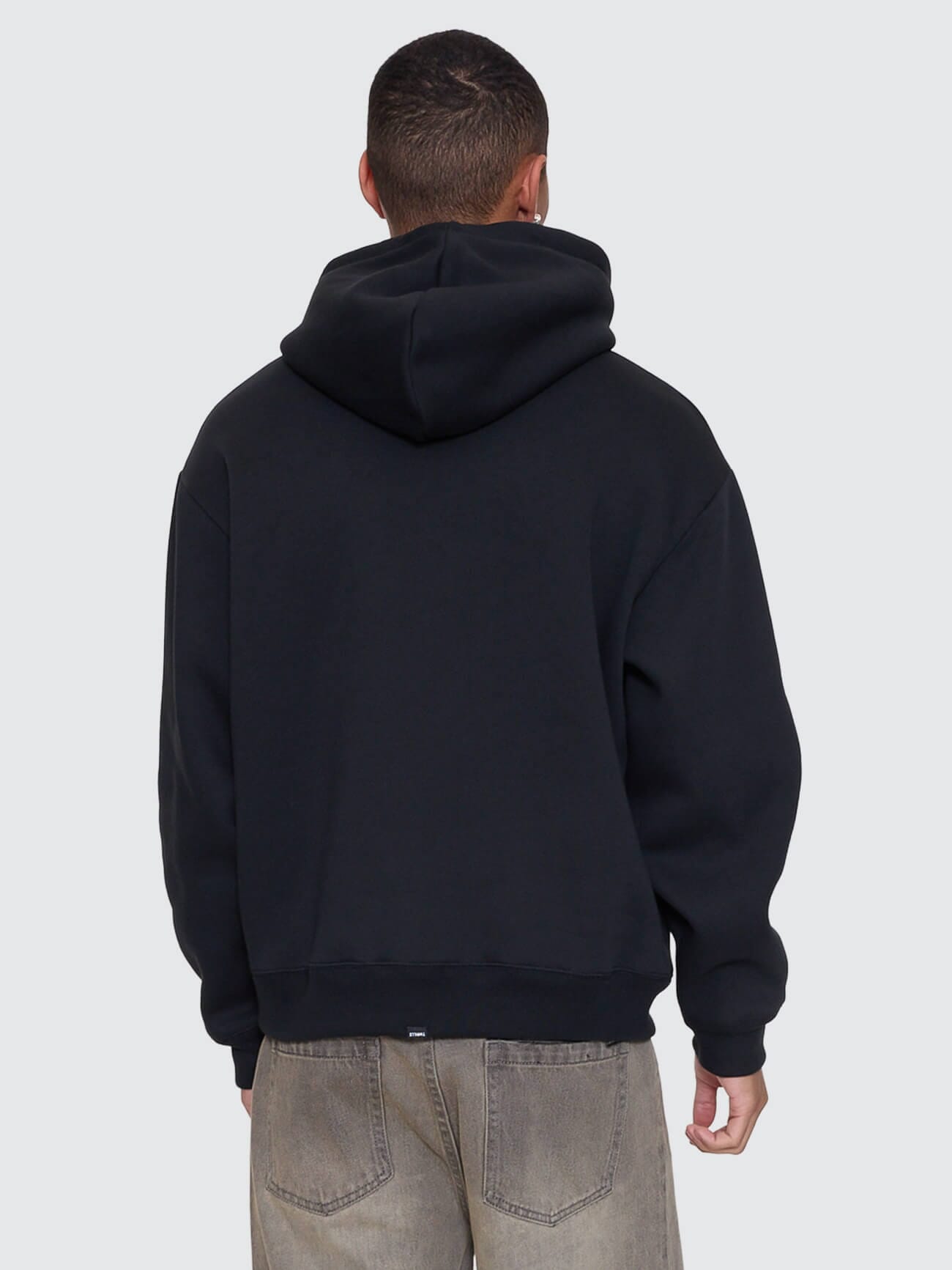 Mens Stagger Slouch Pull On Cropped Hoodie Washed Black - Image 5