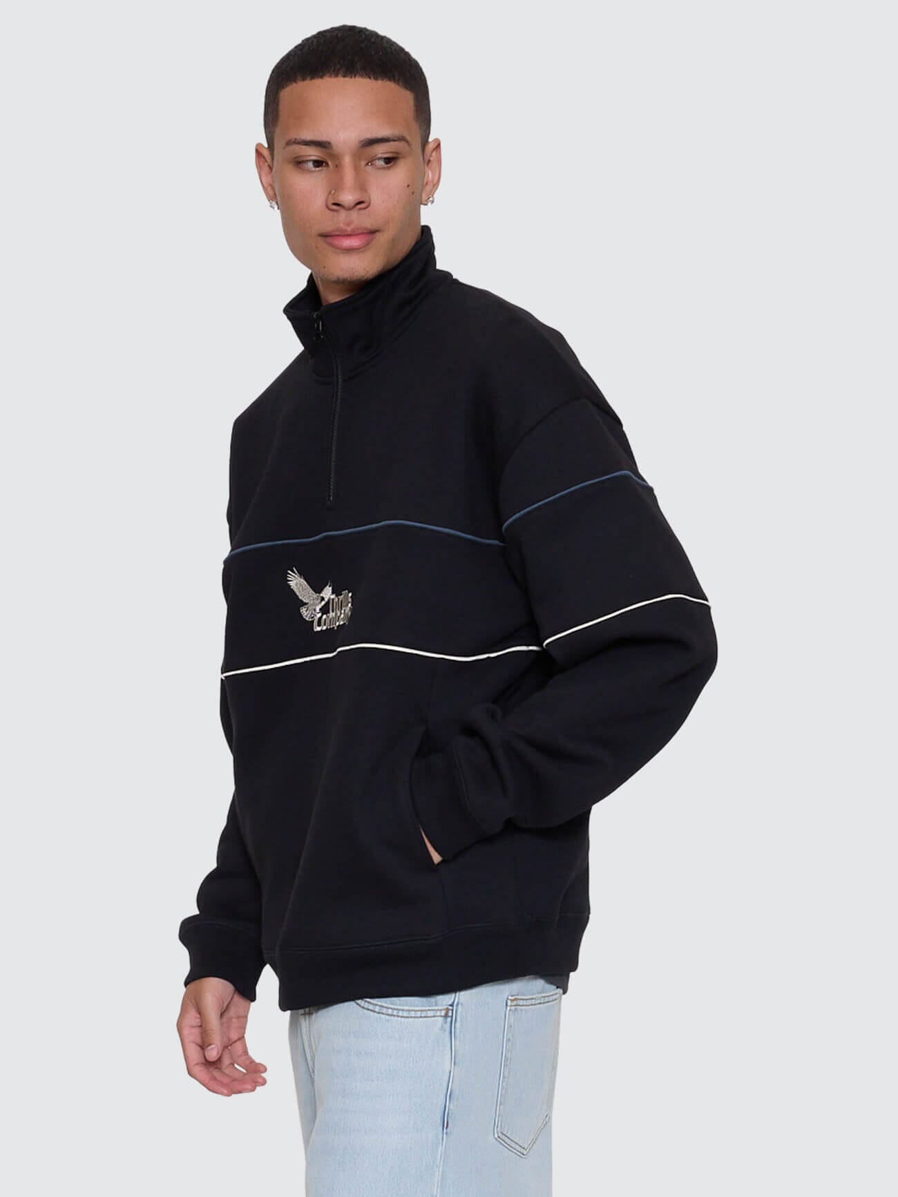 Mens Between Chaos & Calm Quarter Zip Sweater Black - Image 5
