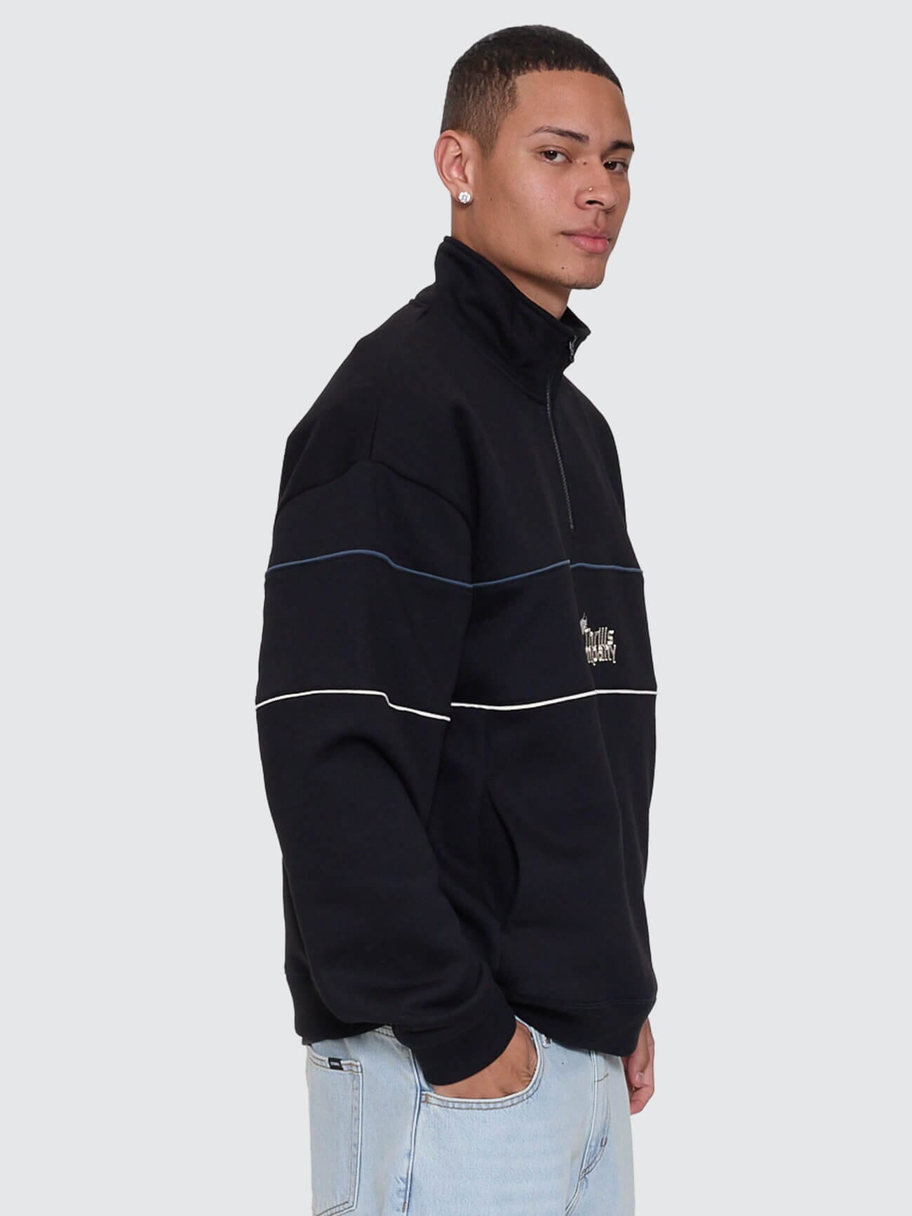Mens Between Chaos & Calm Quarter Zip Sweater Black - Image 7