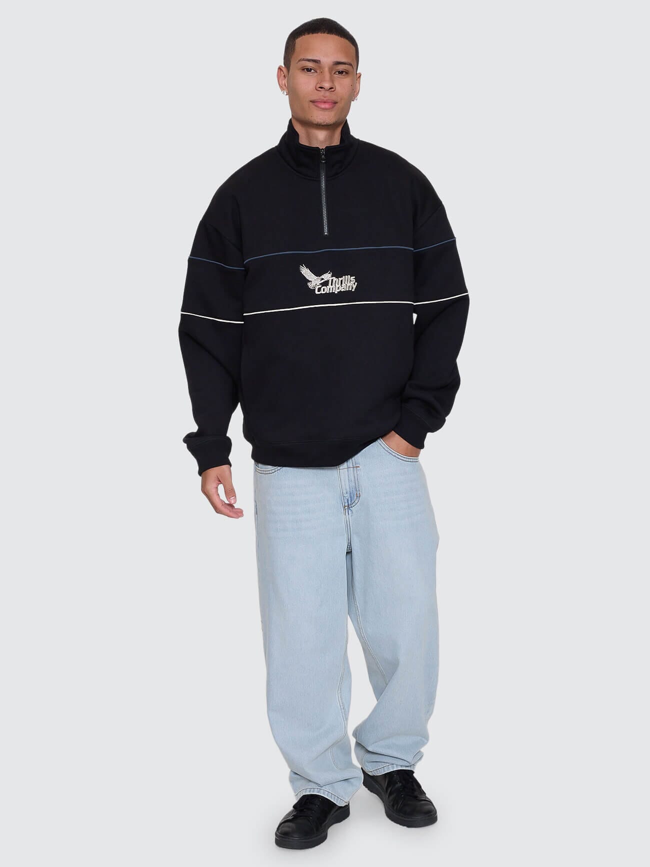 Mens Between Chaos & Calm Quarter Zip Sweater Black - Image 3