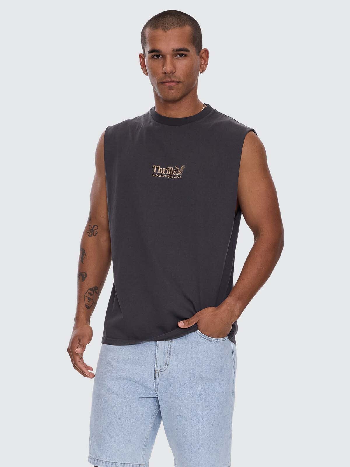 Mens Workwear Embro Muscle Tee Dark Charcoal - Image 3