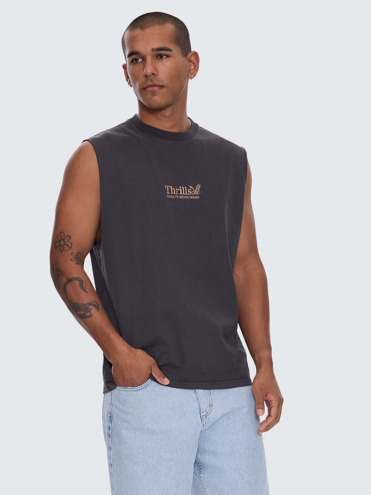 Mens Workwear Embro Muscle Tee Dark Charcoal - Image 5