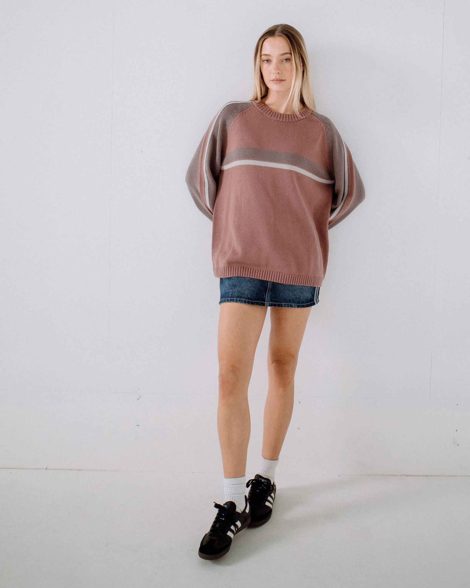 White Lines Two Crew Neck Knit Elderberry - Image 5