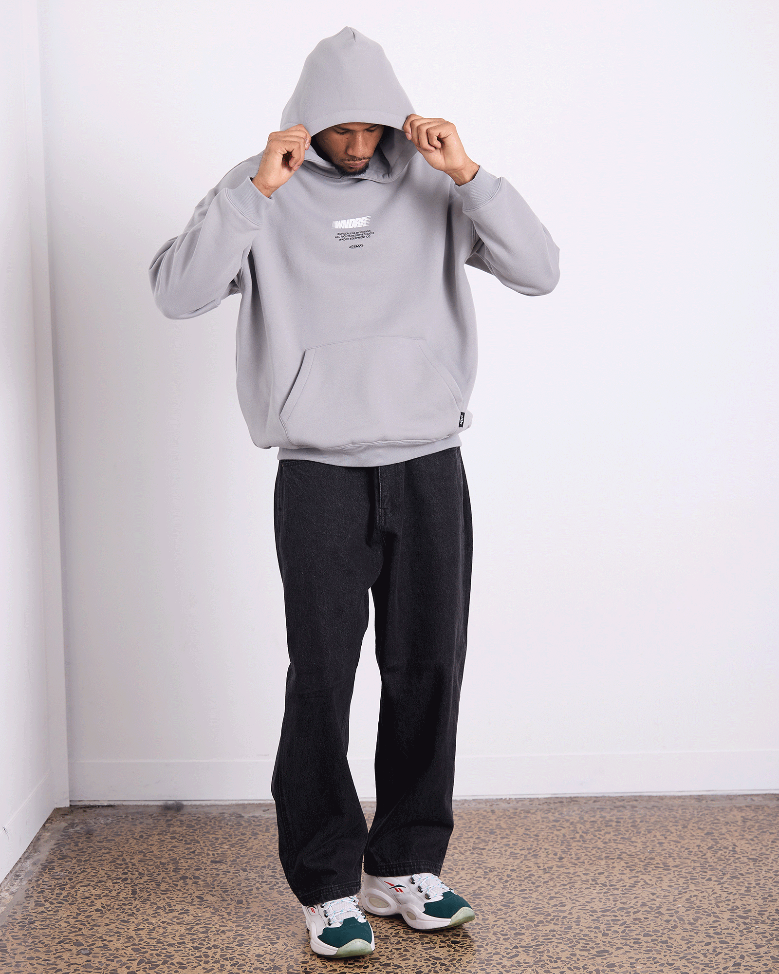 Mens Borderless Hood Sweat Cement Grey - Image 5