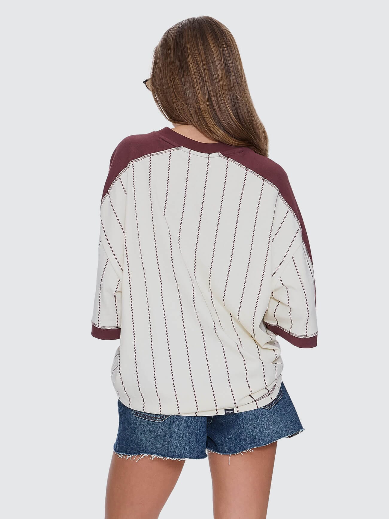 Womens Baseline Stripe V-Neck T Shirt Butter Cream - Image 2