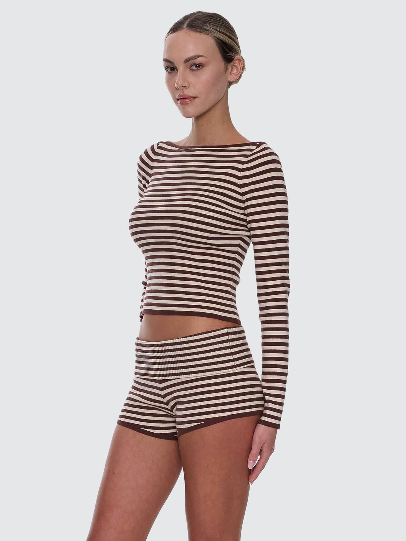 Womens Walker Knit Long Sleeve T Shirt Butter Cream Stripe - Image 5