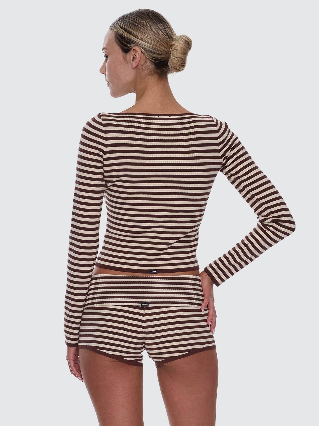 Womens Walker Knit Long Sleeve T Shirt Butter Cream Stripe - Image 6