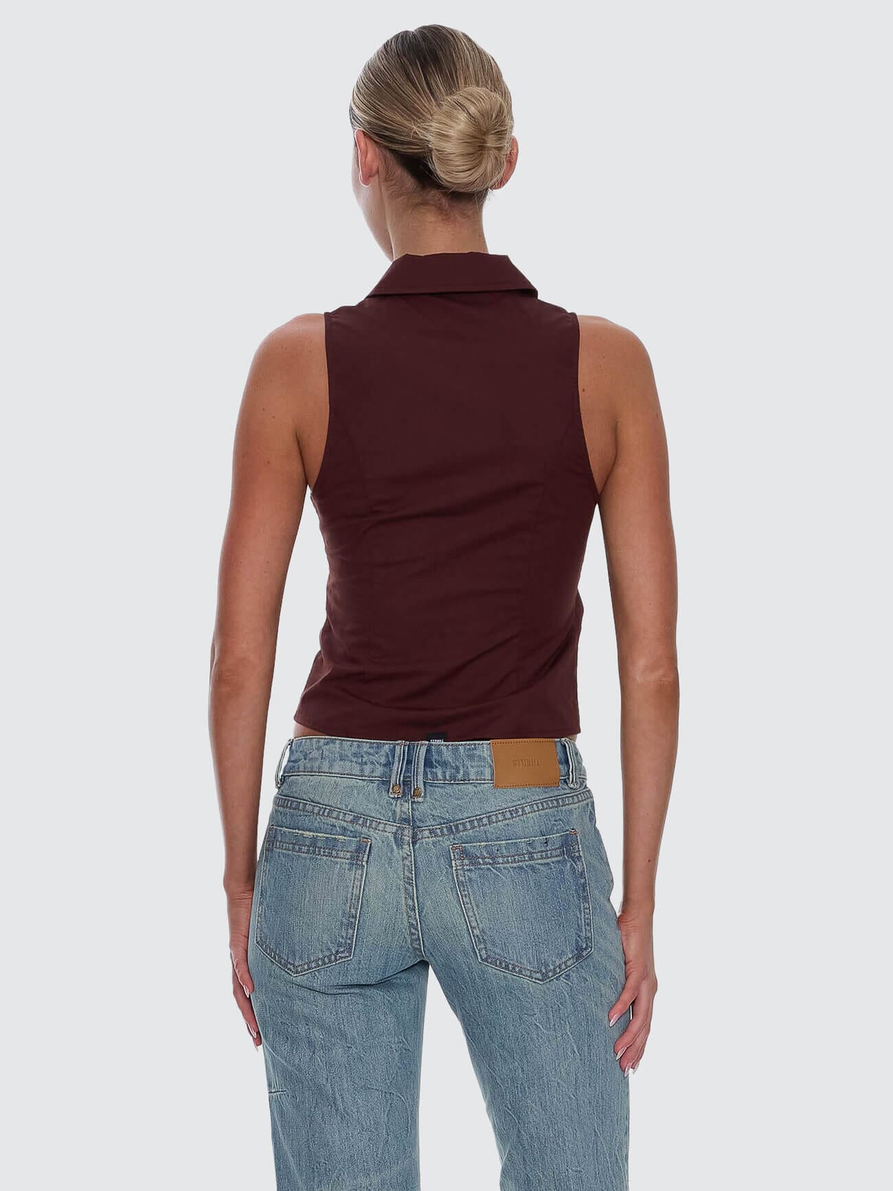 Womens Andy Zip Sleeveless T Shirt Bitter Chocolate - Image 5