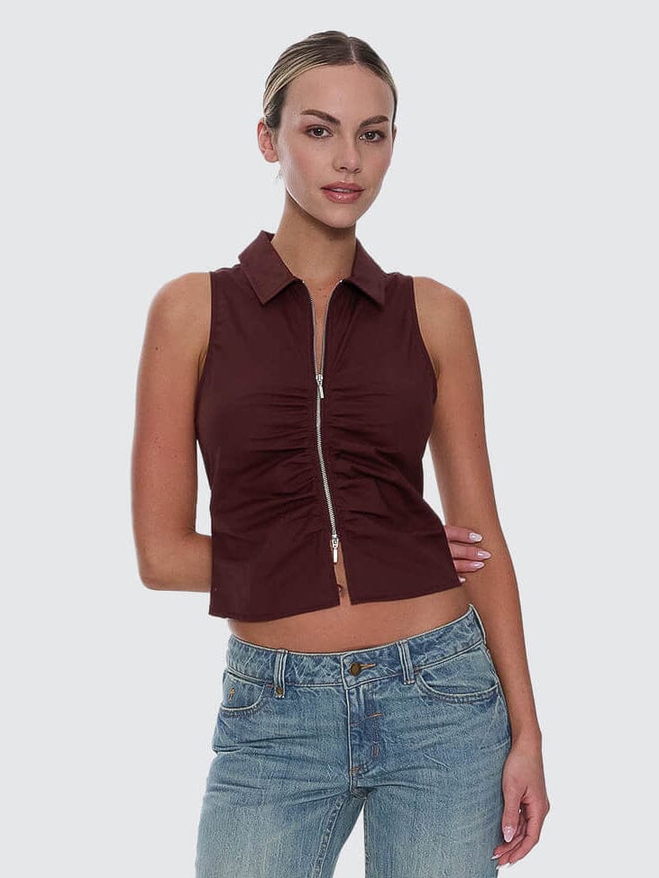 Womens Andy Zip Sleeveless T Shirt Bitter Chocolate - Image 1