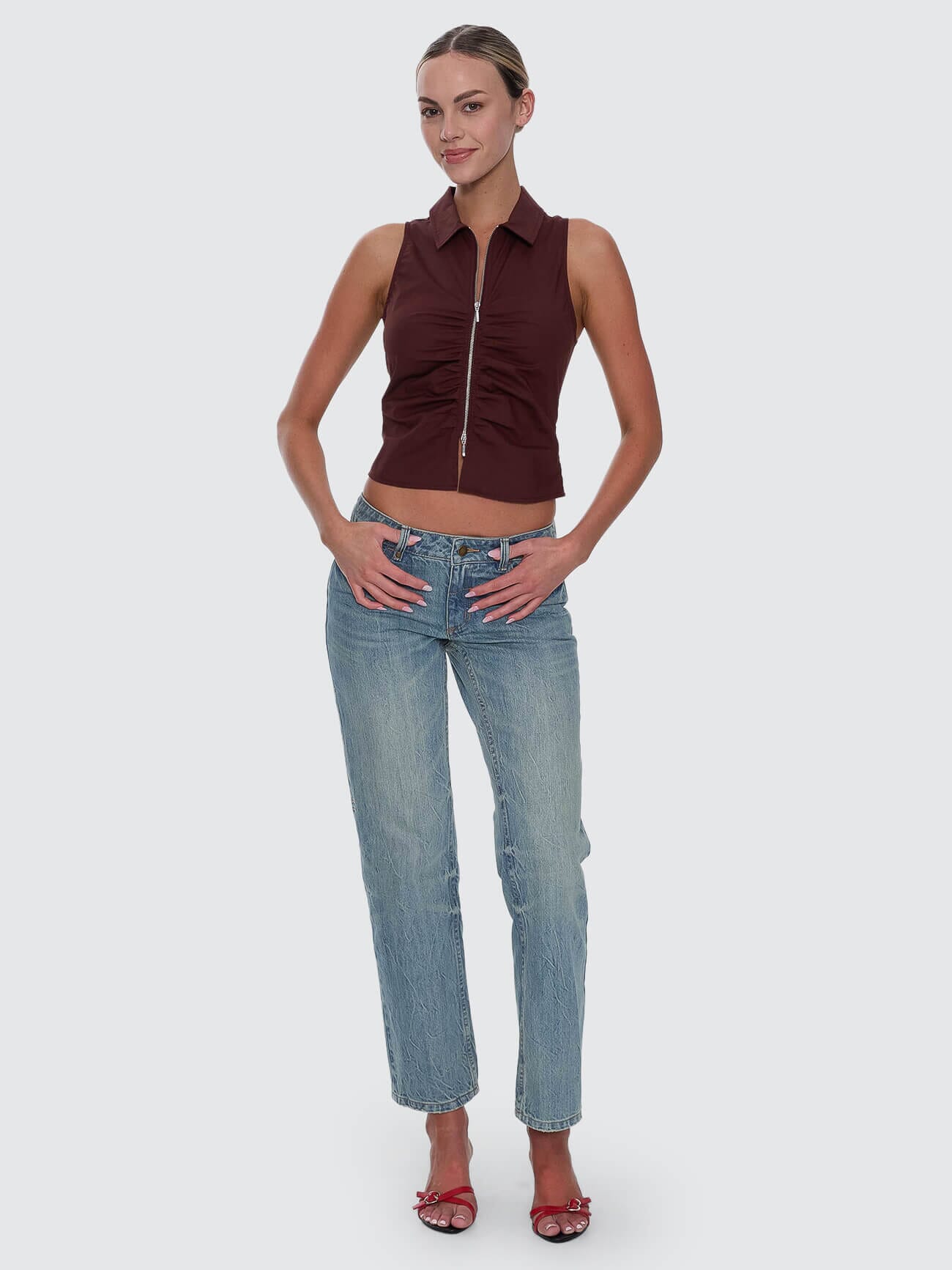 Womens Andy Zip Sleeveless T Shirt Bitter Chocolate - Image 7