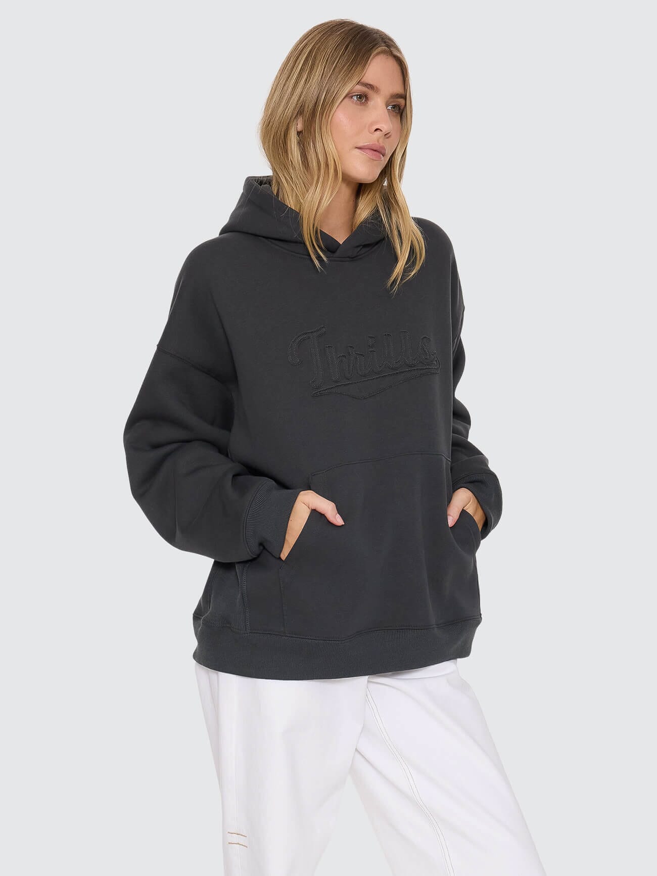 Womens Playmaker Cocoon Panel Hood Hooded Jumper Carbon - Image 5