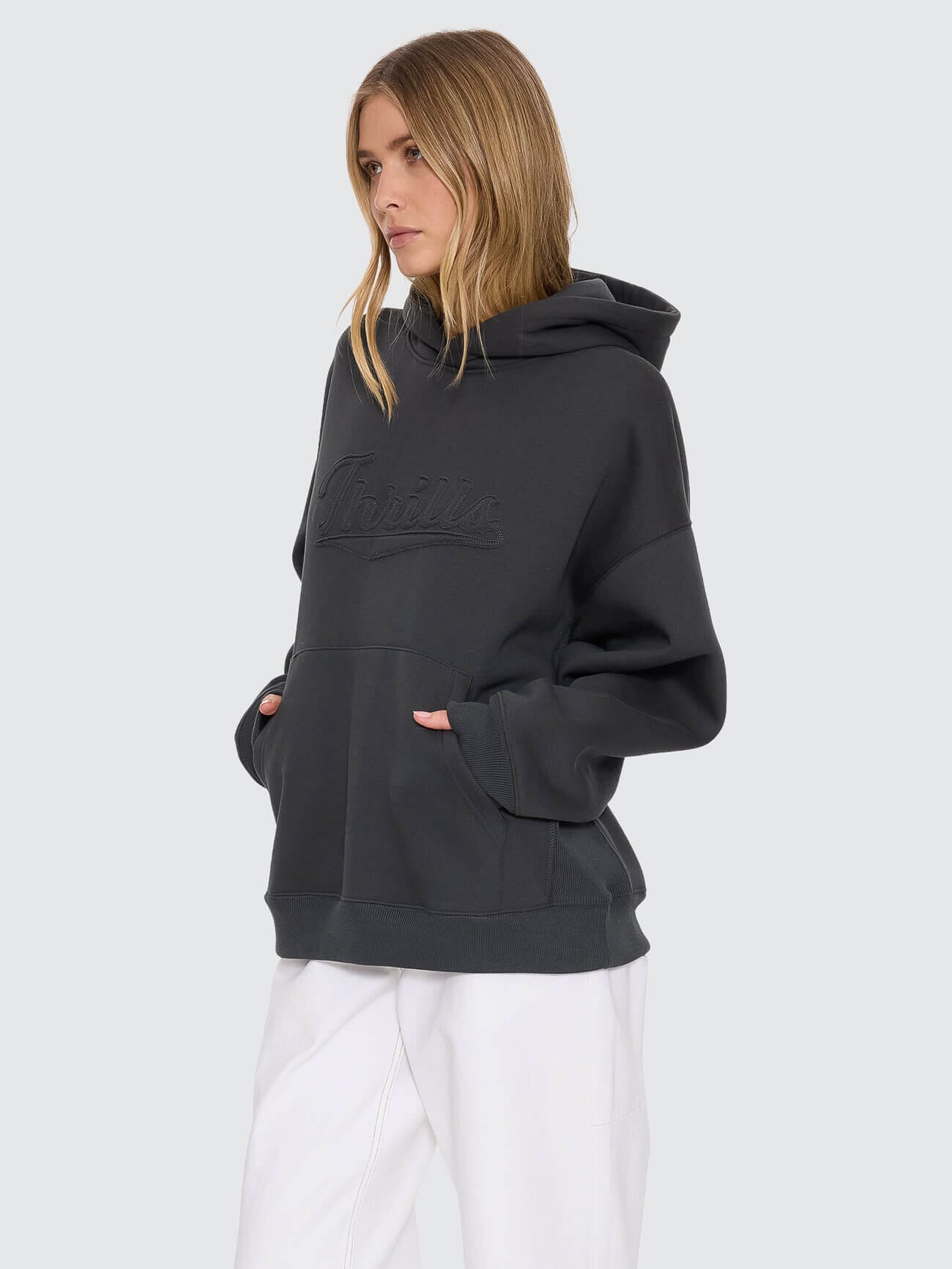 Womens Playmaker Cocoon Panel Hood Hooded Jumper Carbon - Image 2